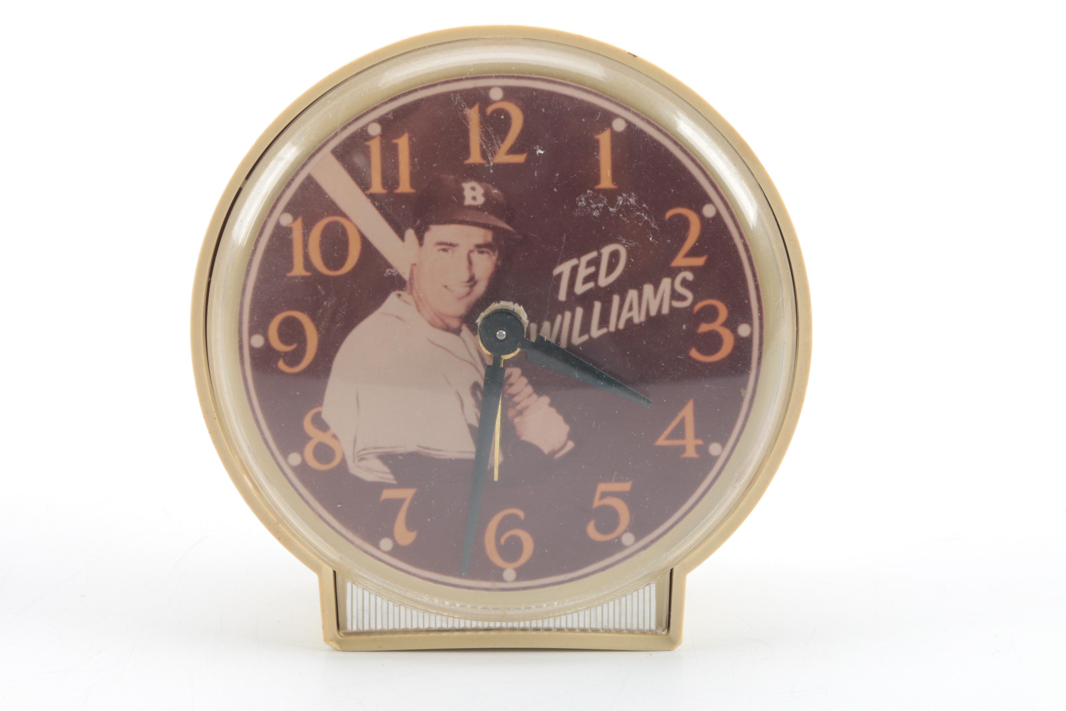 Vintage Ted Williams Shelf Clock and Root Beer Bottle
