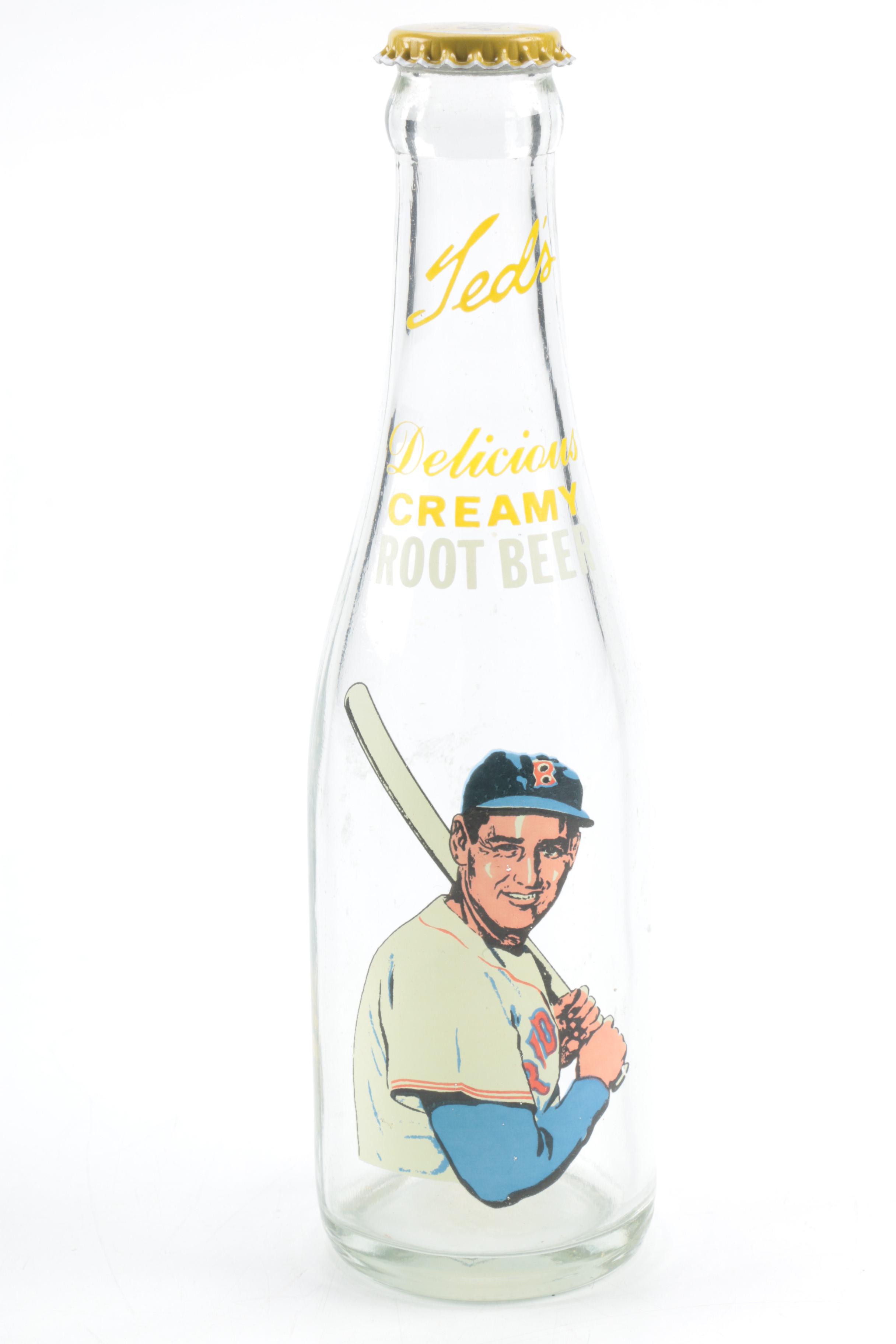 Vintage Ted Williams Shelf Clock and Root Beer Bottle