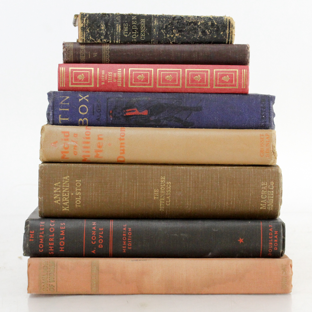 Assorted Antique and Vintage Hardcover Books featuring "Sherlock Holmes"