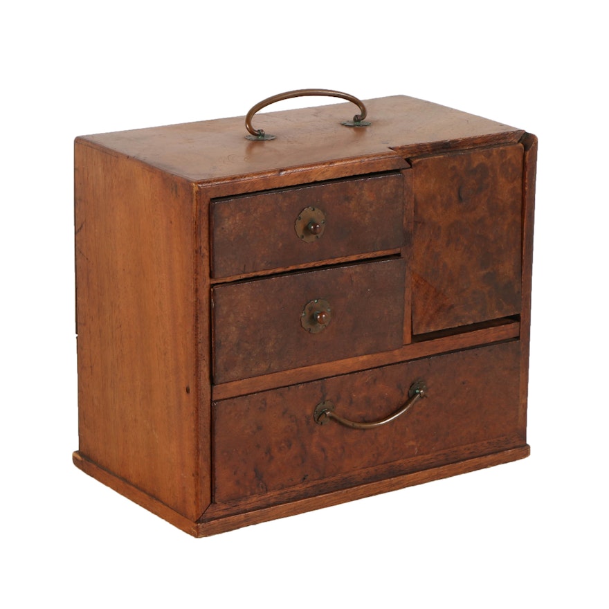 Antique Walnut and Burlwood Desktop Cabinet