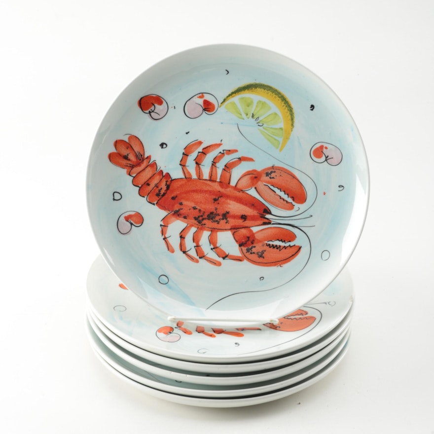 Six Italian Porcelain Hand-Painted Plates