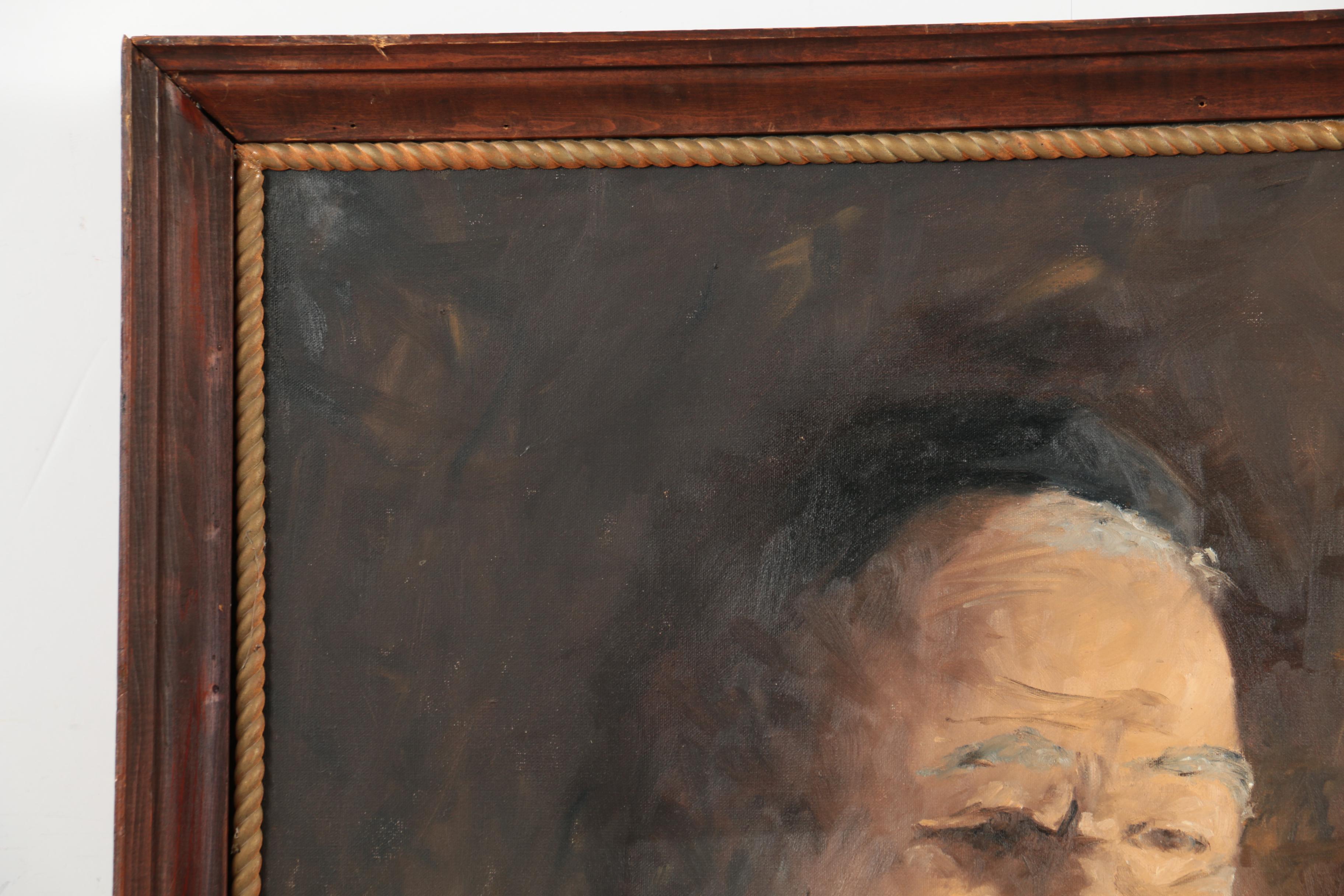 Kohrn Oil Painting on Canvas of a Man Lighting a Menorah