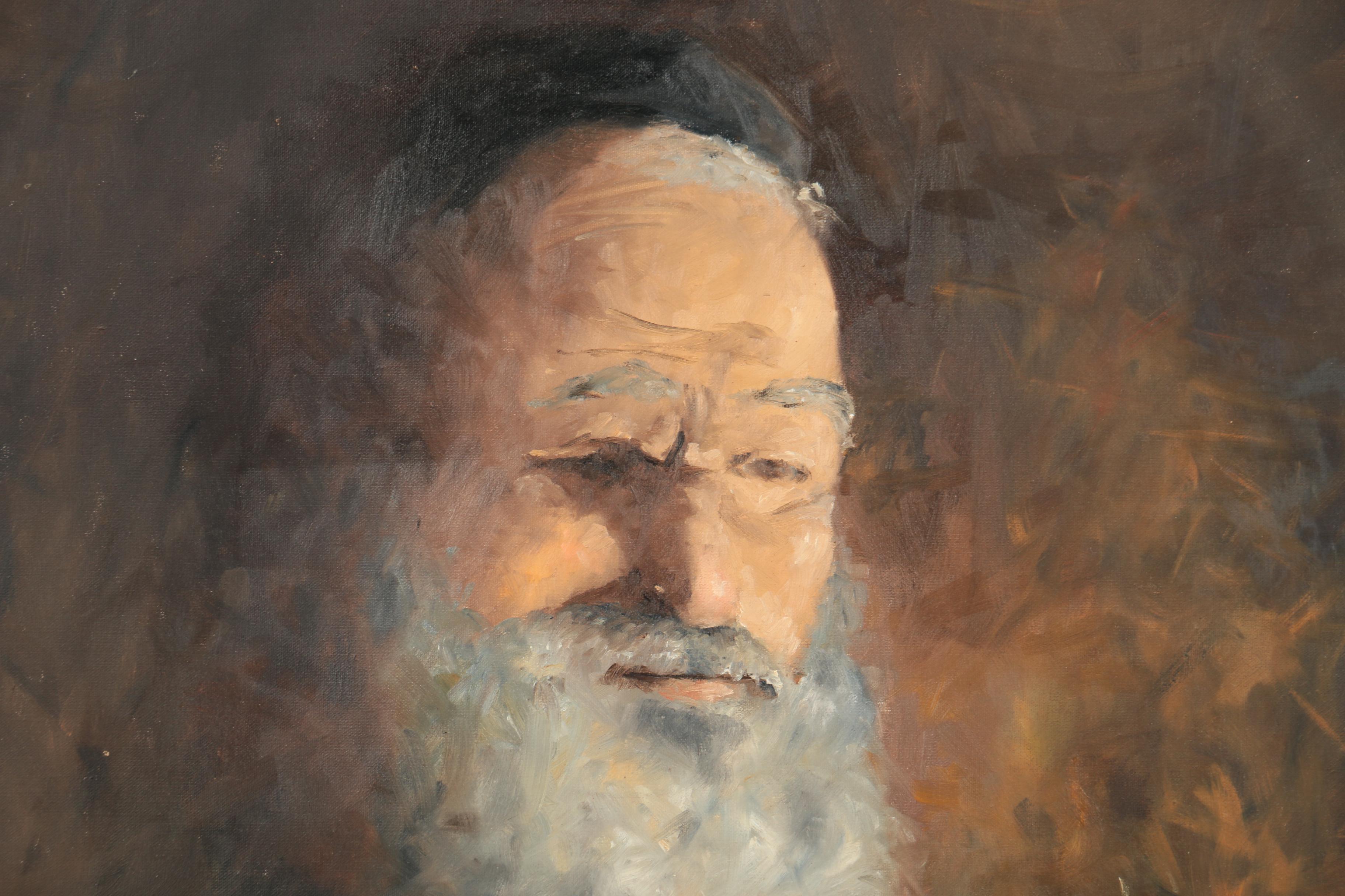 Kohrn Oil Painting on Canvas of a Man Lighting a Menorah