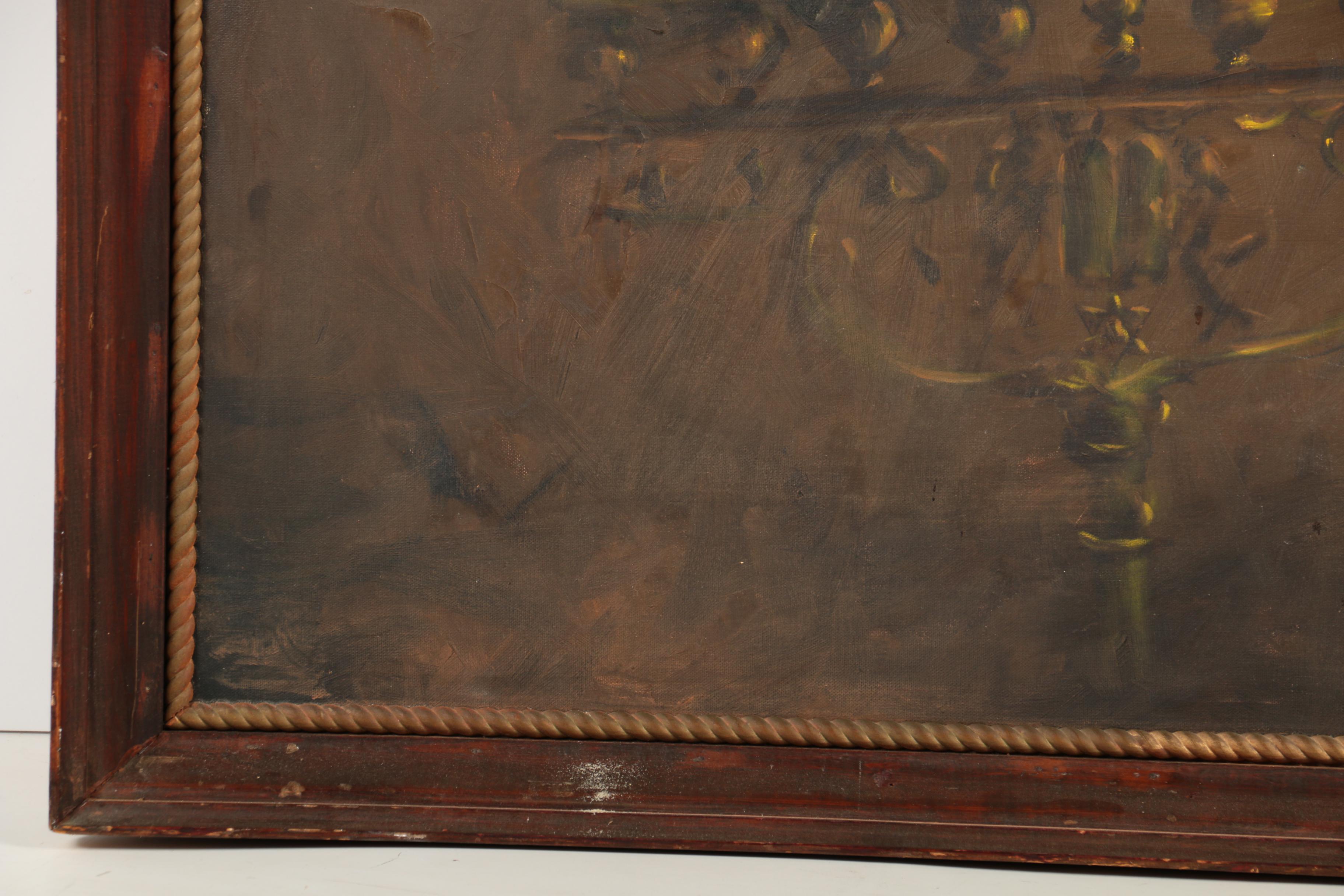 Kohrn Oil Painting on Canvas of a Man Lighting a Menorah