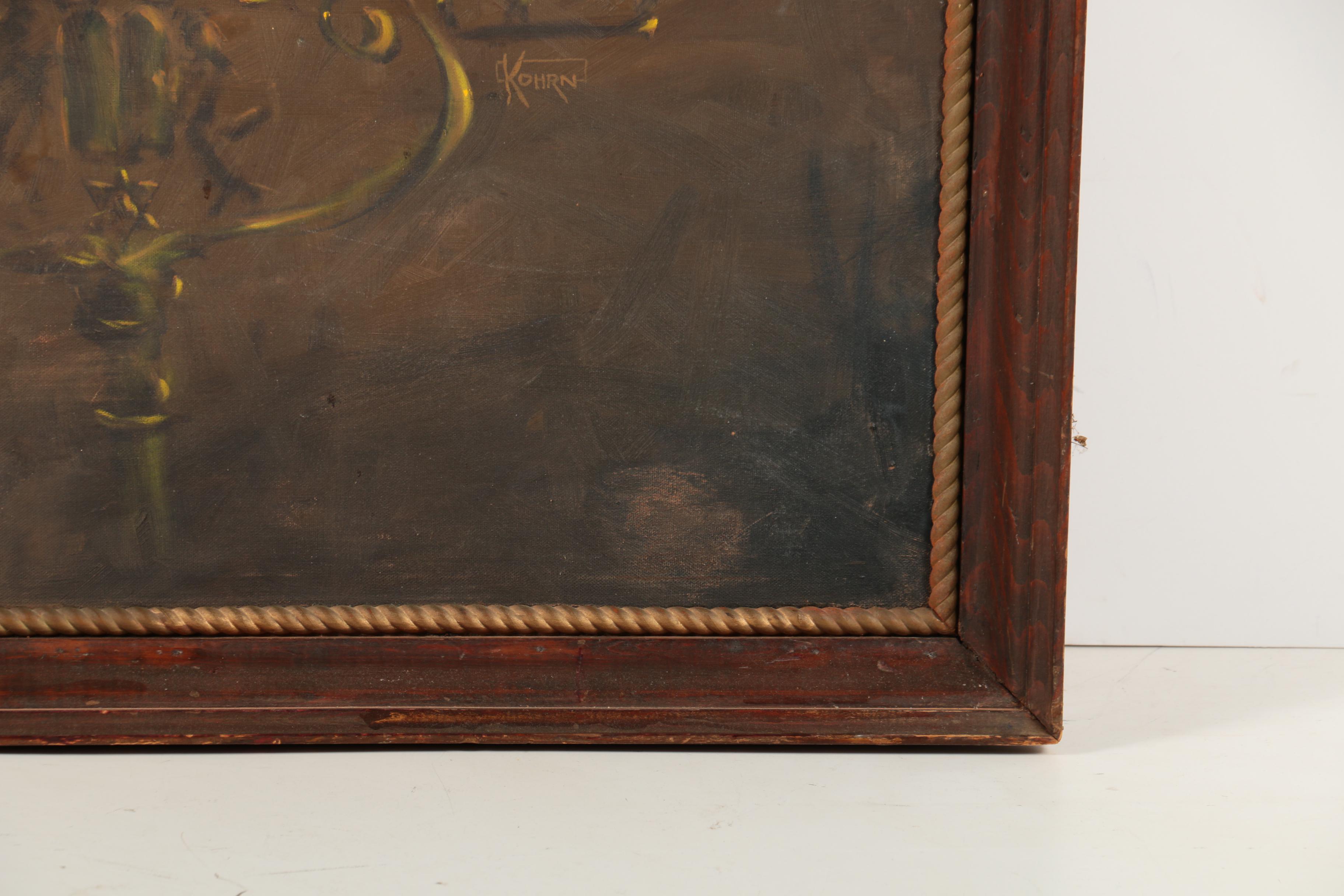 Kohrn Oil Painting on Canvas of a Man Lighting a Menorah