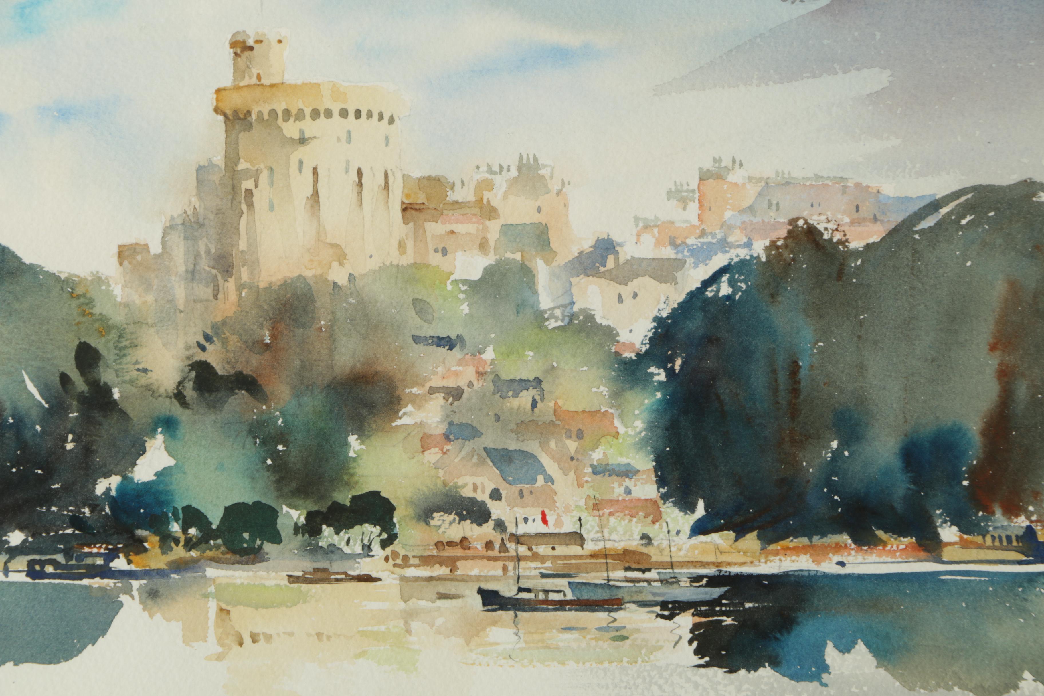 Denis Lord Watercolor Painting on Paper of Waterfront Castle