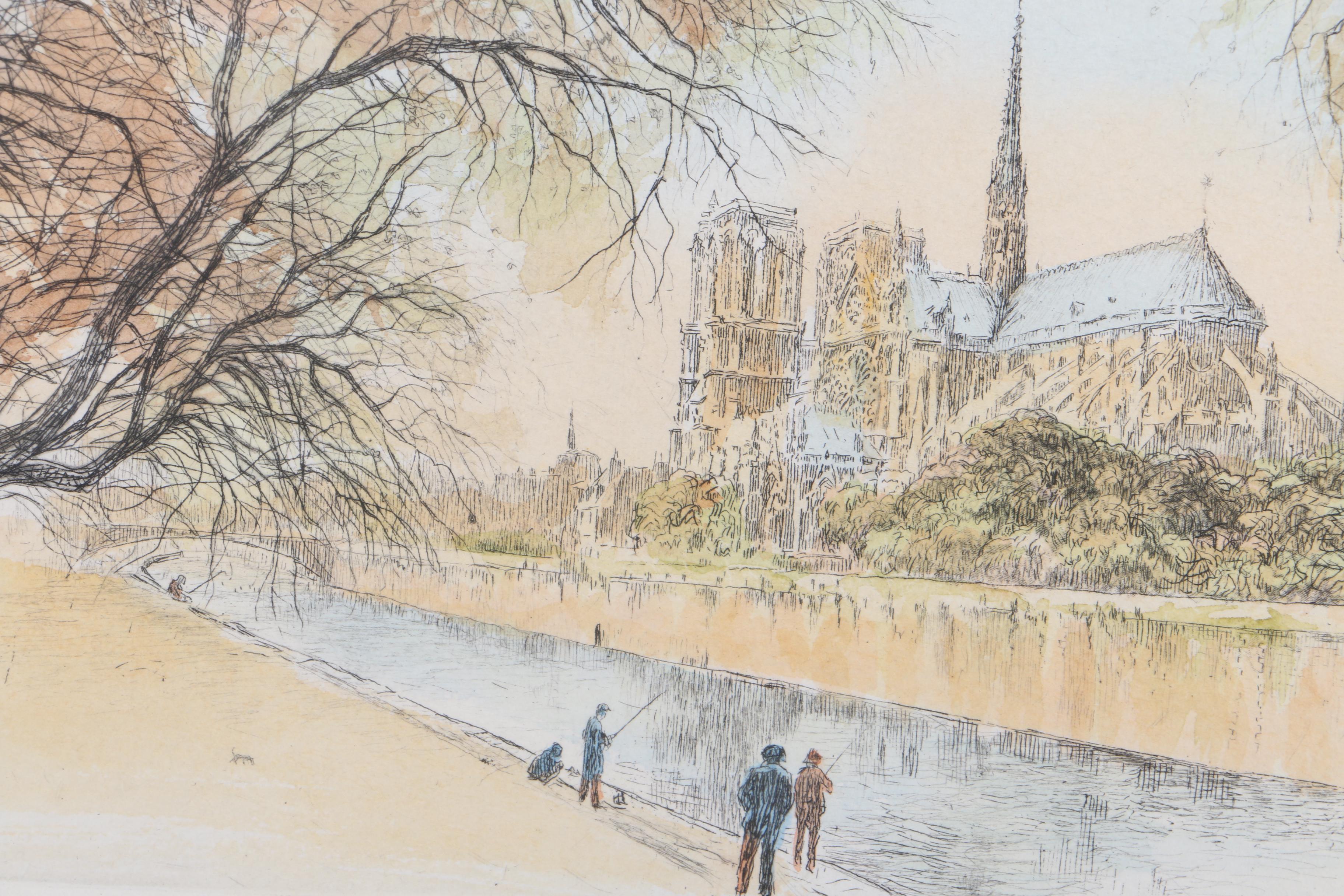 Henri Richy Colored Etching on Paper of Notre Dame Cathedral