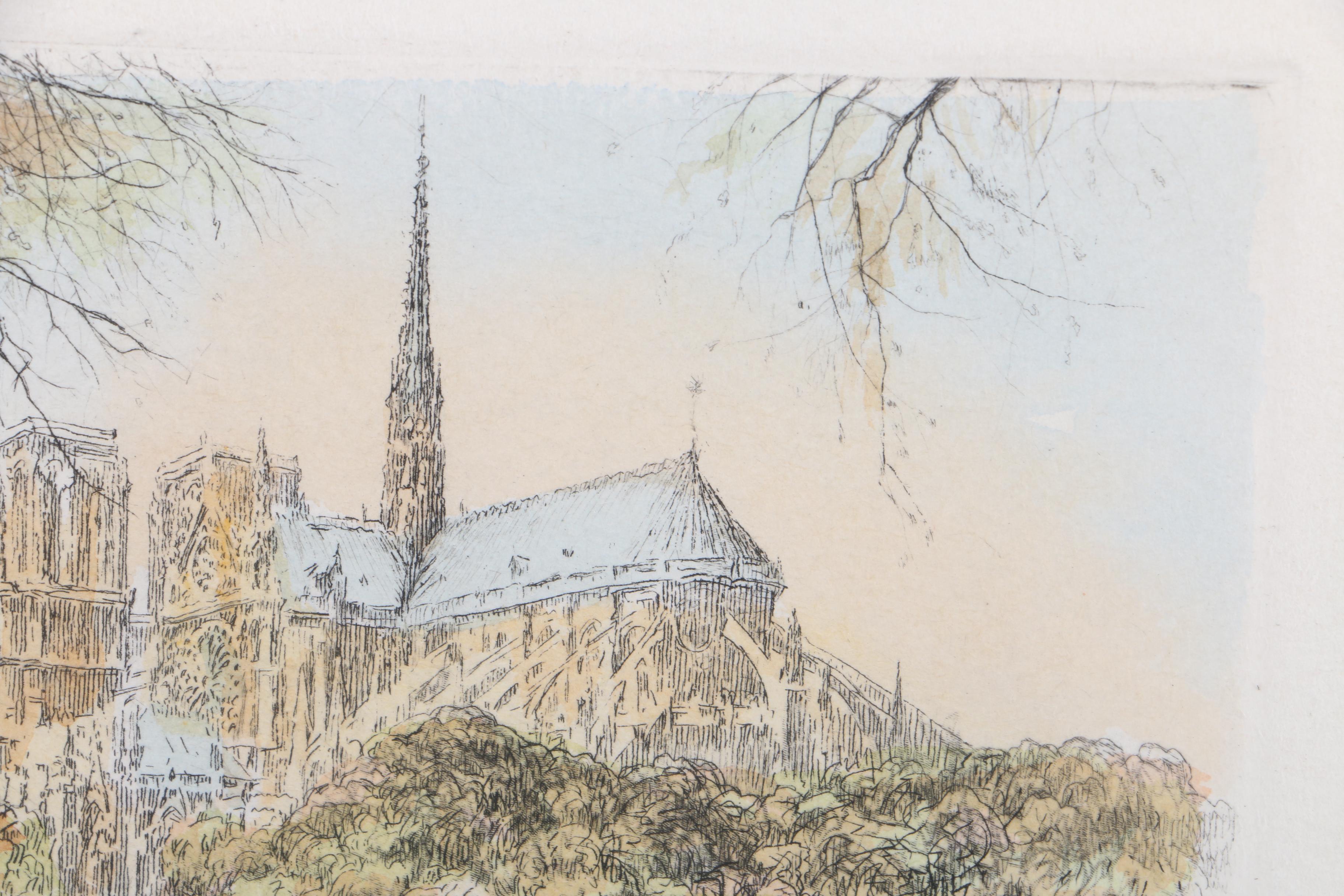 Henri Richy Colored Etching on Paper of Notre Dame Cathedral