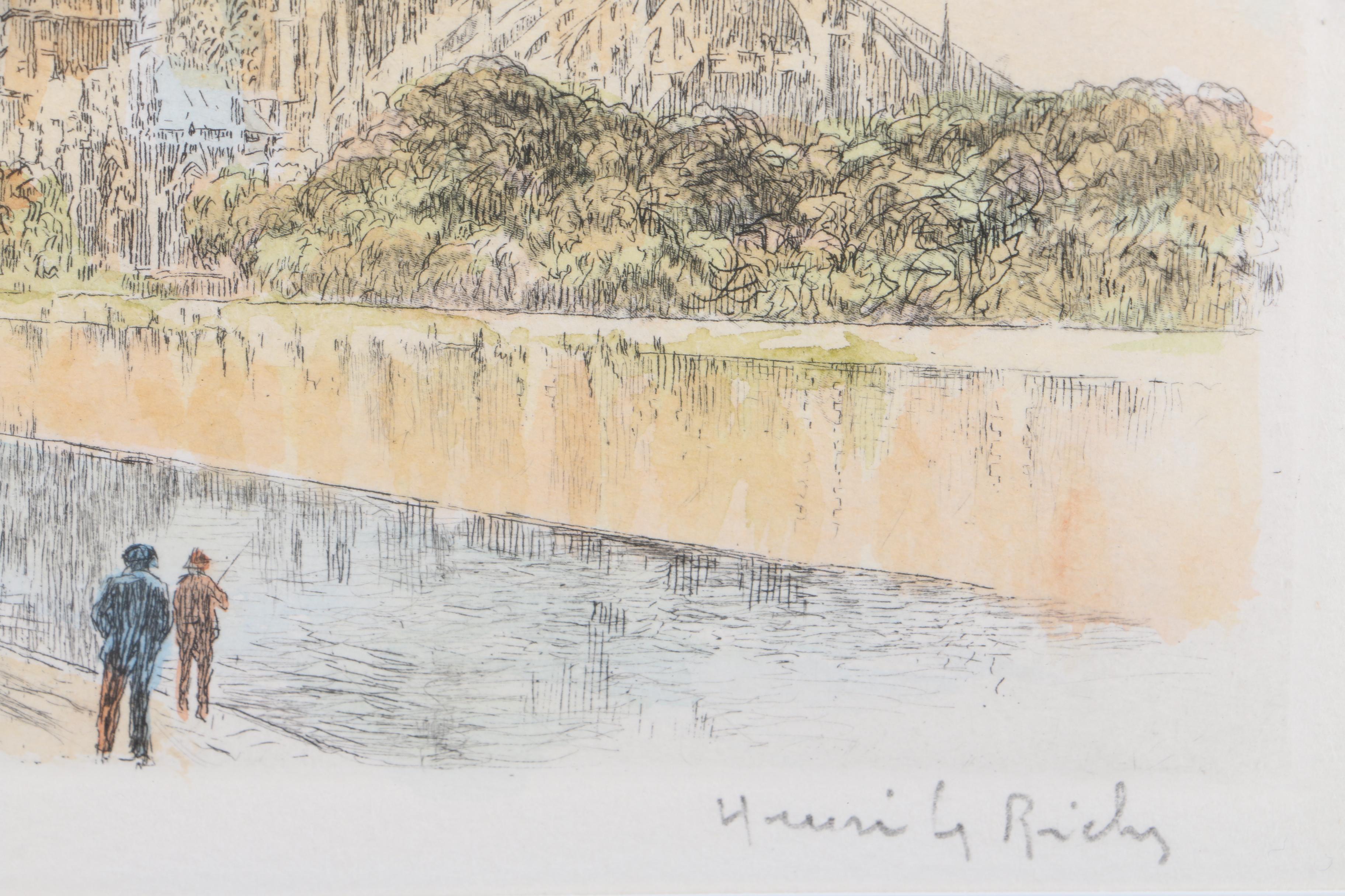 Henri Richy Colored Etching on Paper of Notre Dame Cathedral