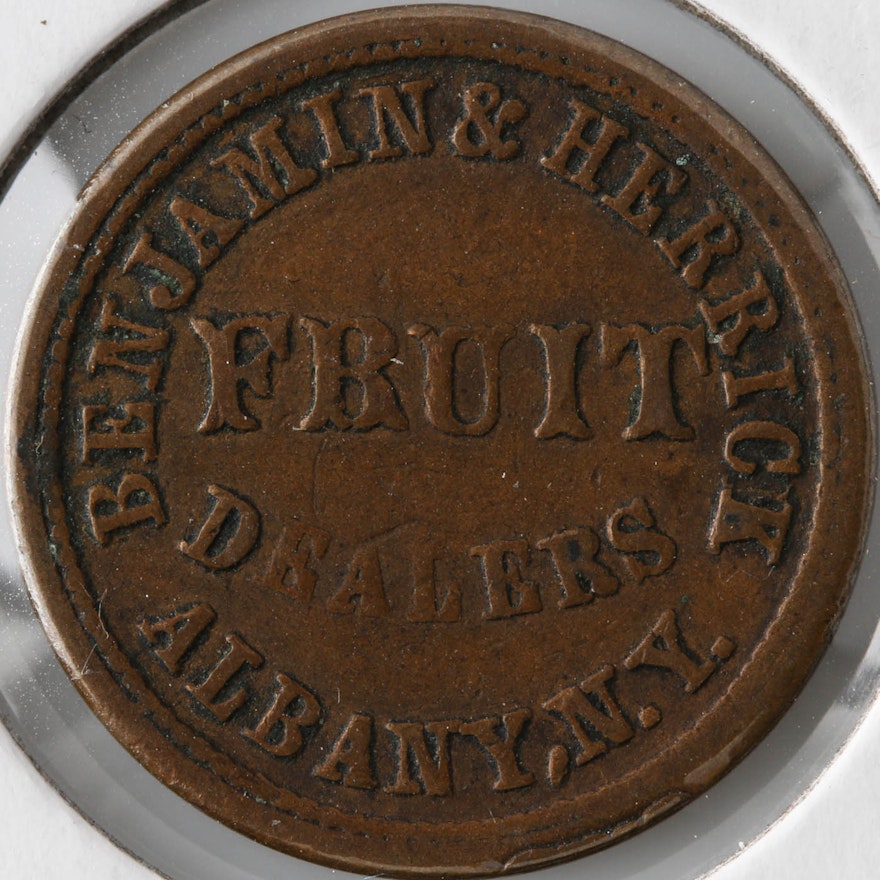 1863 Civil War Era Store Token Benjamin & Herrick Fruit Dealers