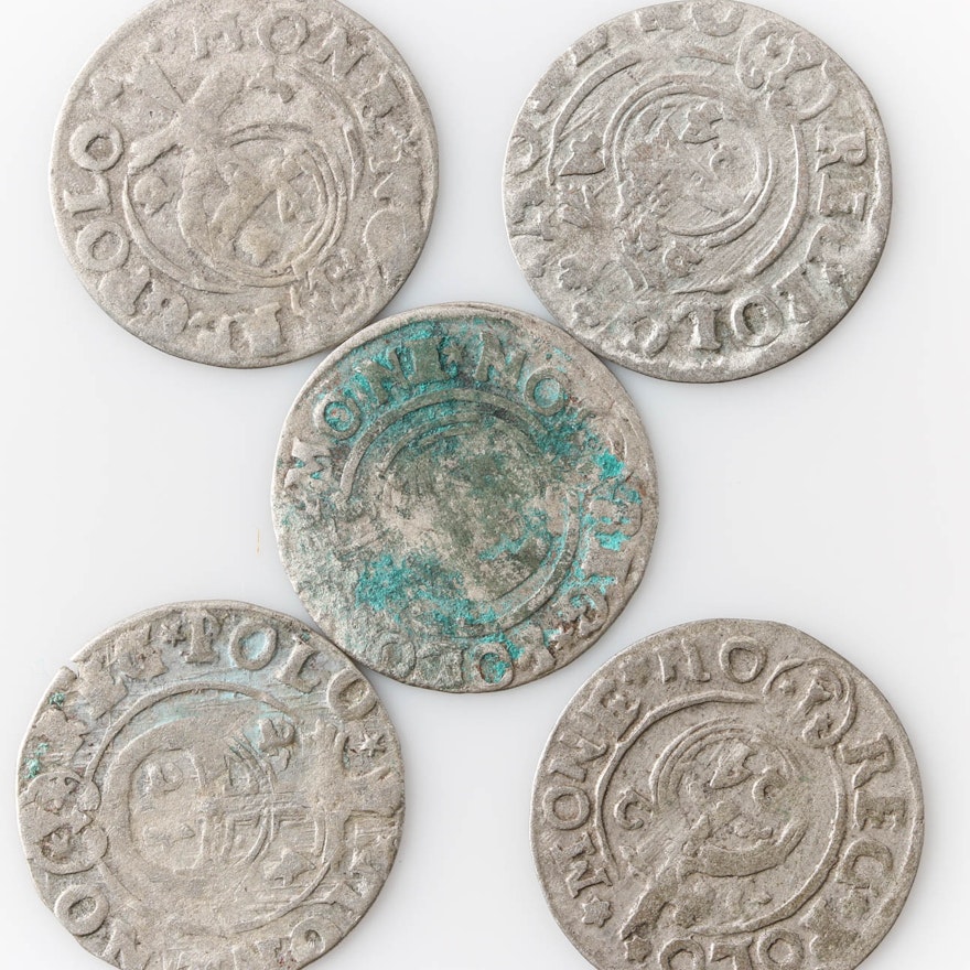 Group of Five 17th Century Polish–Lithuanian Commonwealth Silver Coins