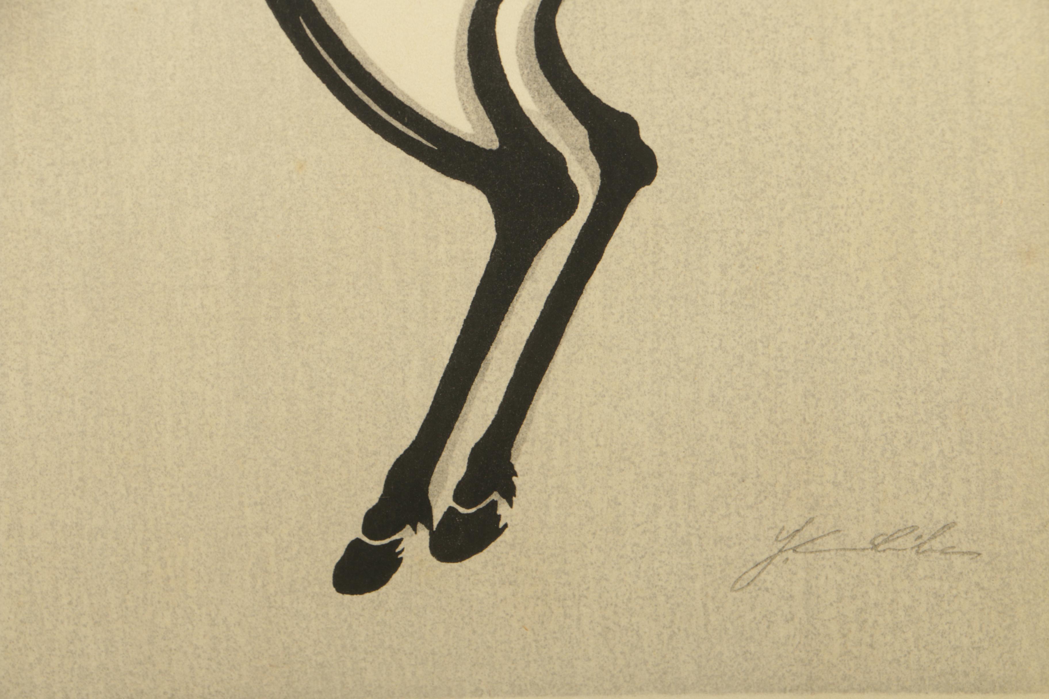 Urushibara Mokuchu Woodblock Print on Paper of a White Horse