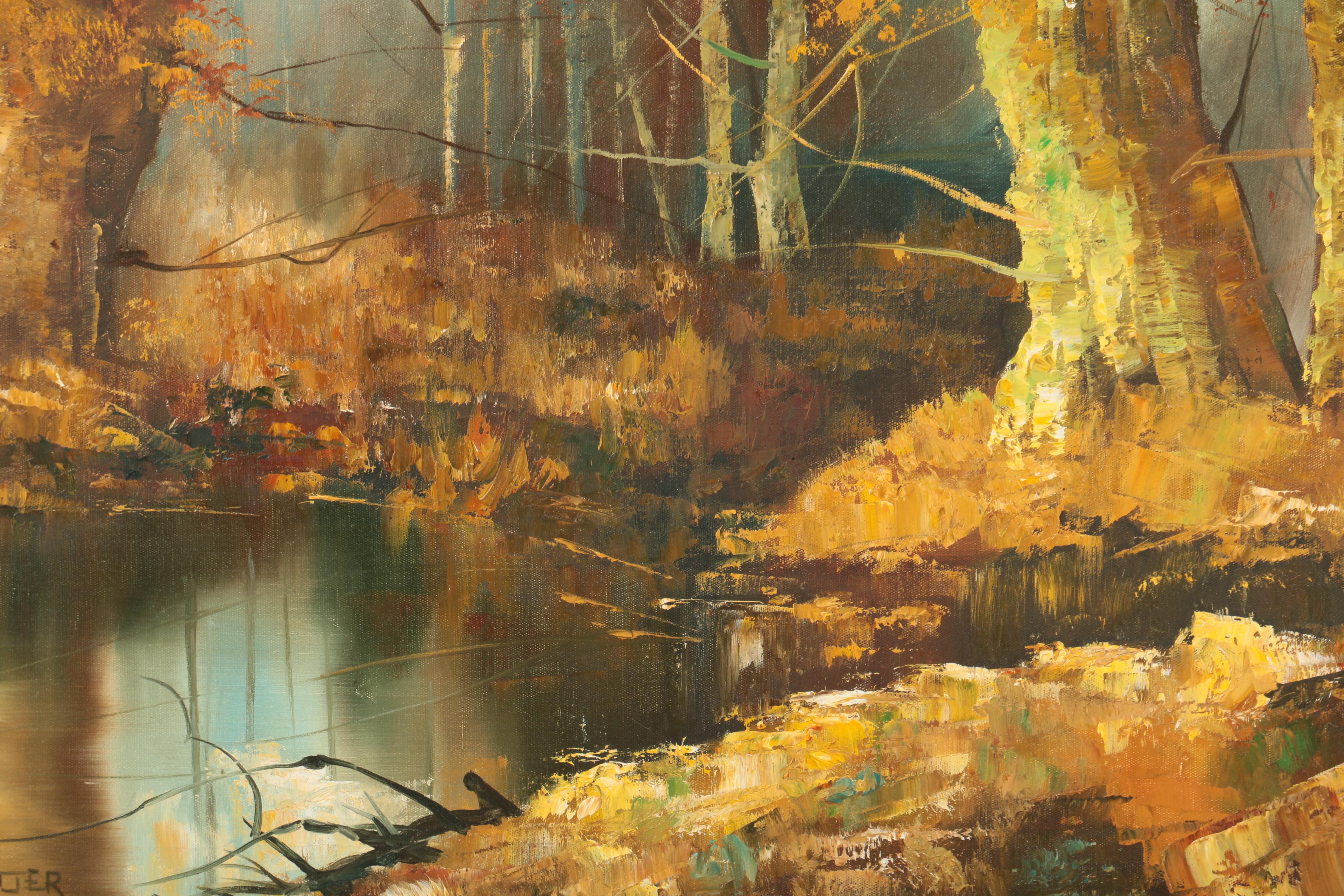 Dürrnberger Oil Painting on Canvas of Autumn Woodland Scene