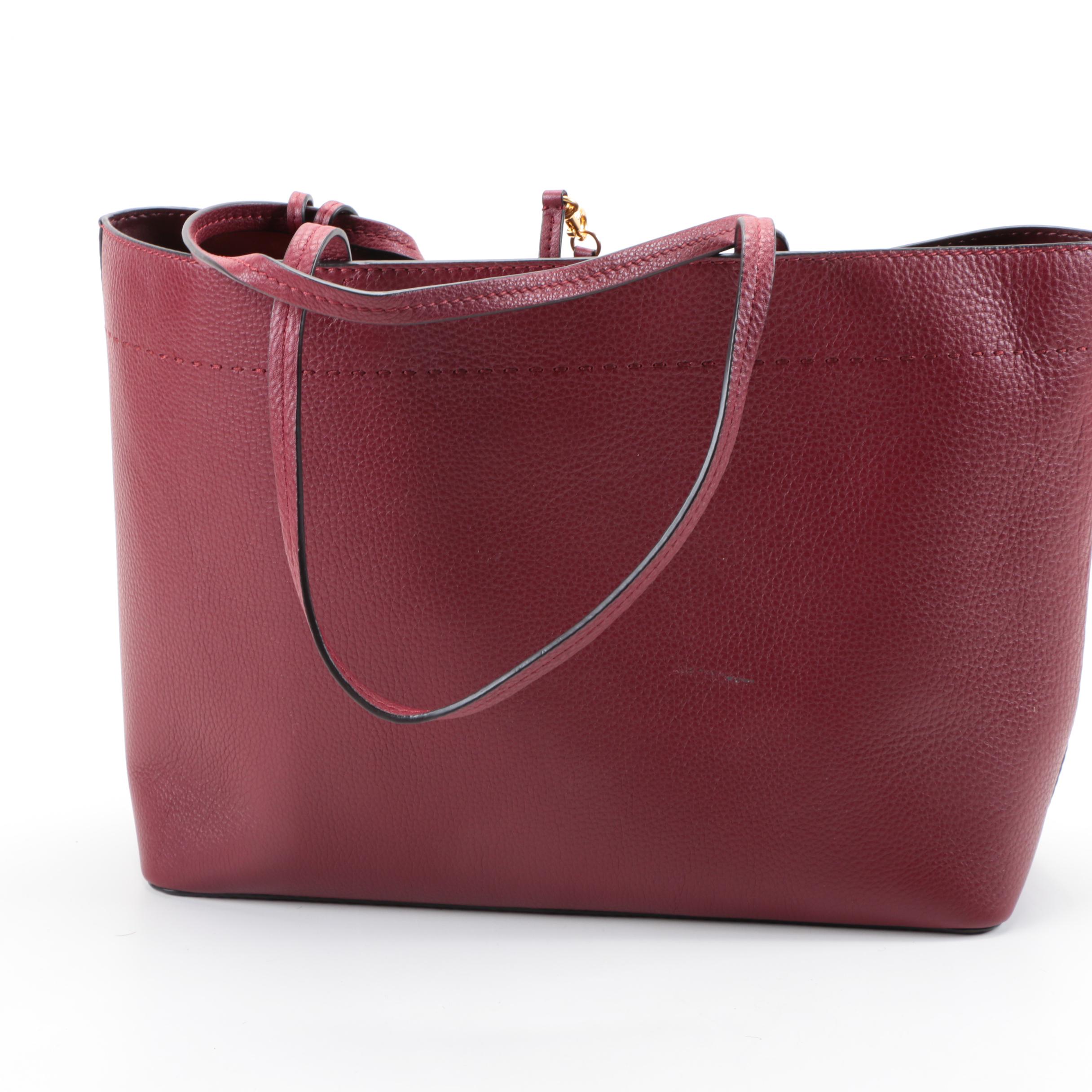 Tory Burch McGraw Maroon Pebbled Leather Tote