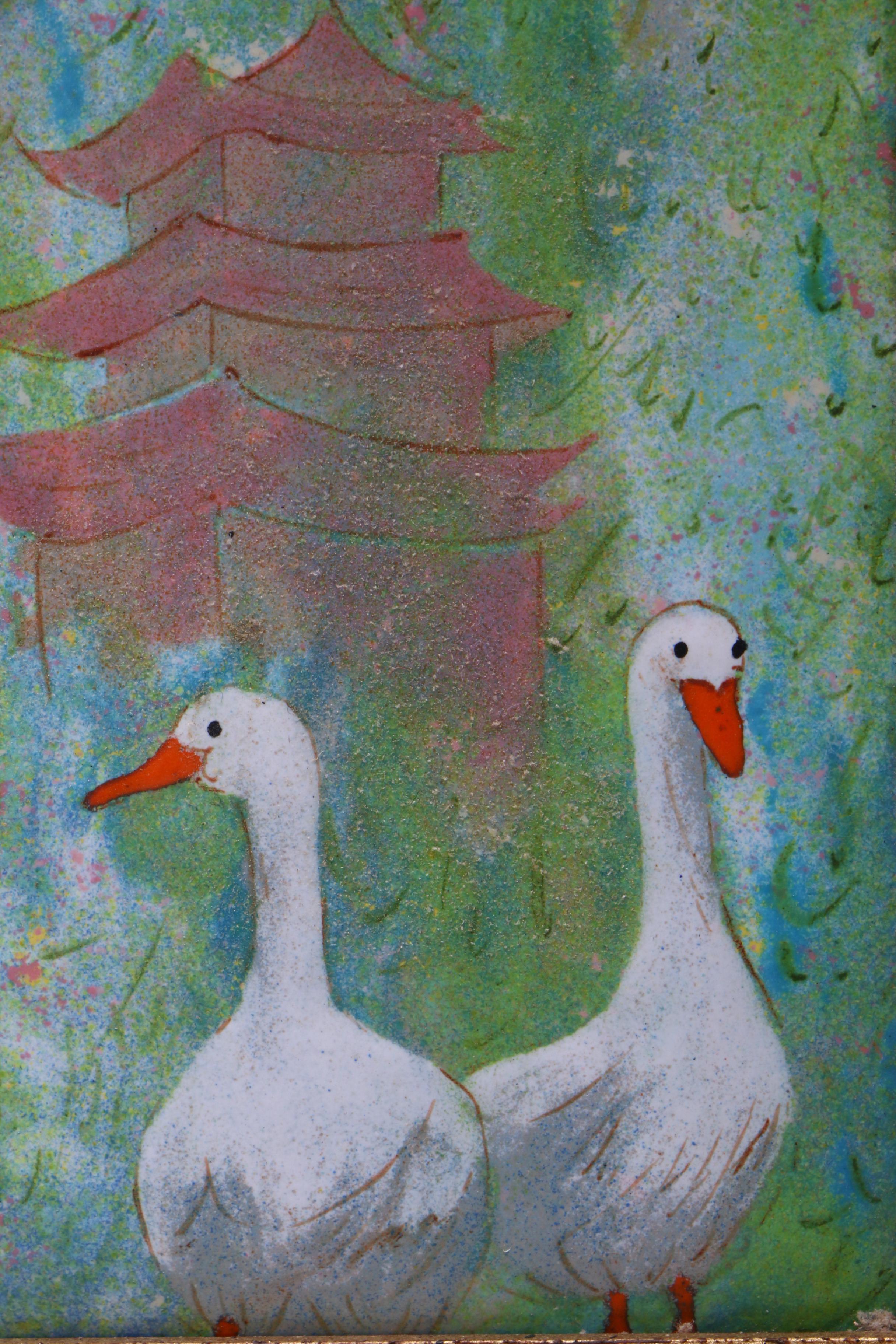 Lorraine Trester Enamel Artwork of a Girl in a Kimono