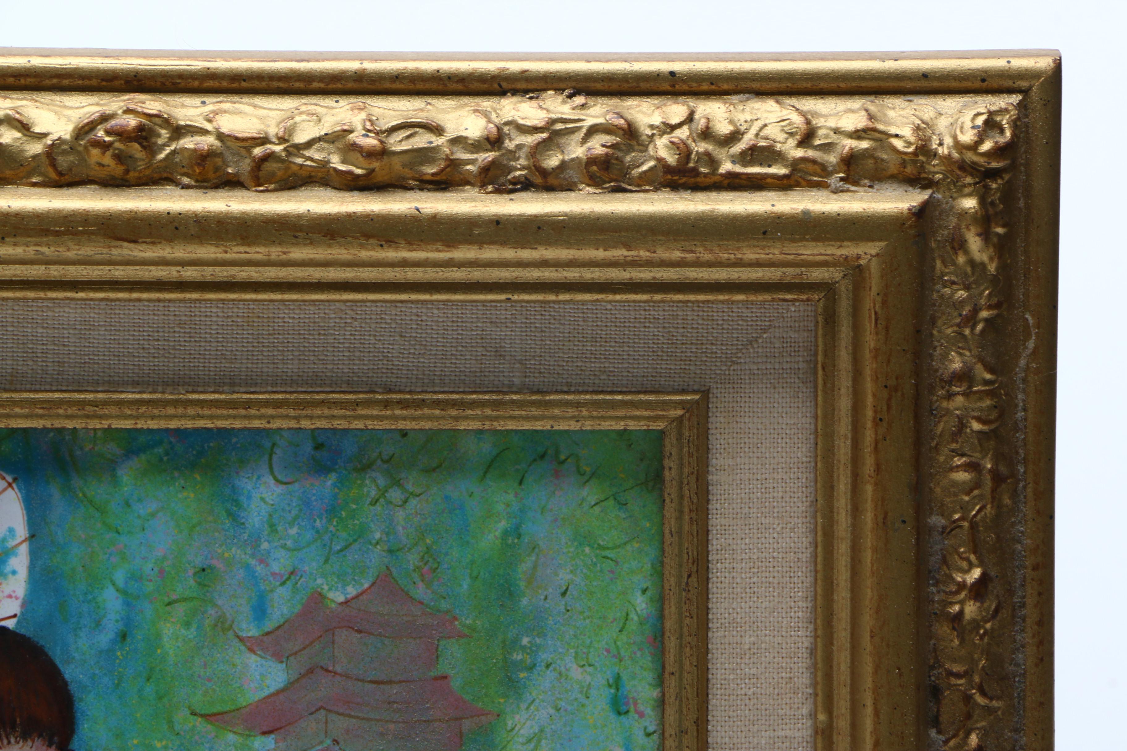 Lorraine Trester Enamel Artwork of a Girl in a Kimono