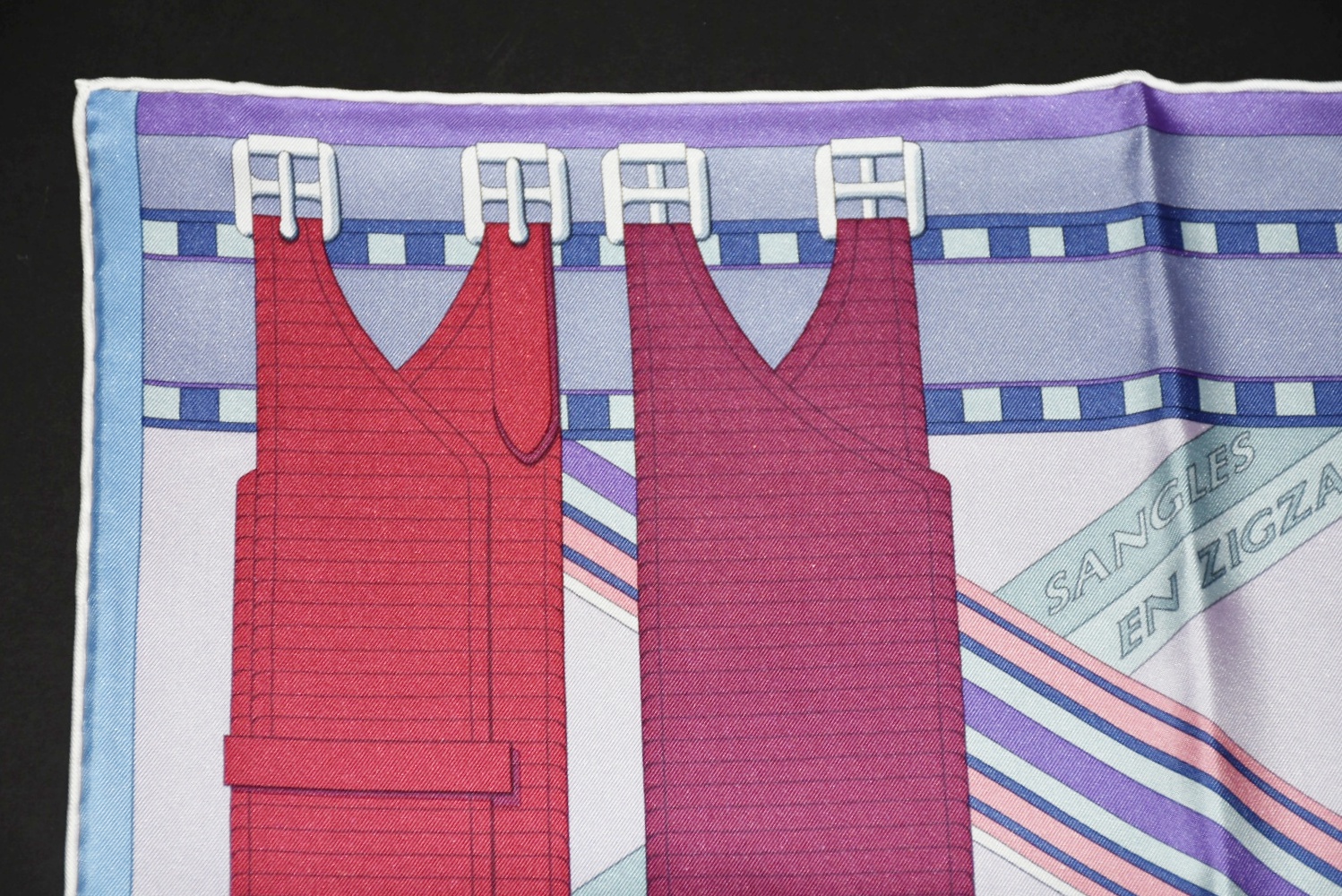 Hermes of Paris "Sangles en Zigzag" Silk Scarf in Lilac and Framboise