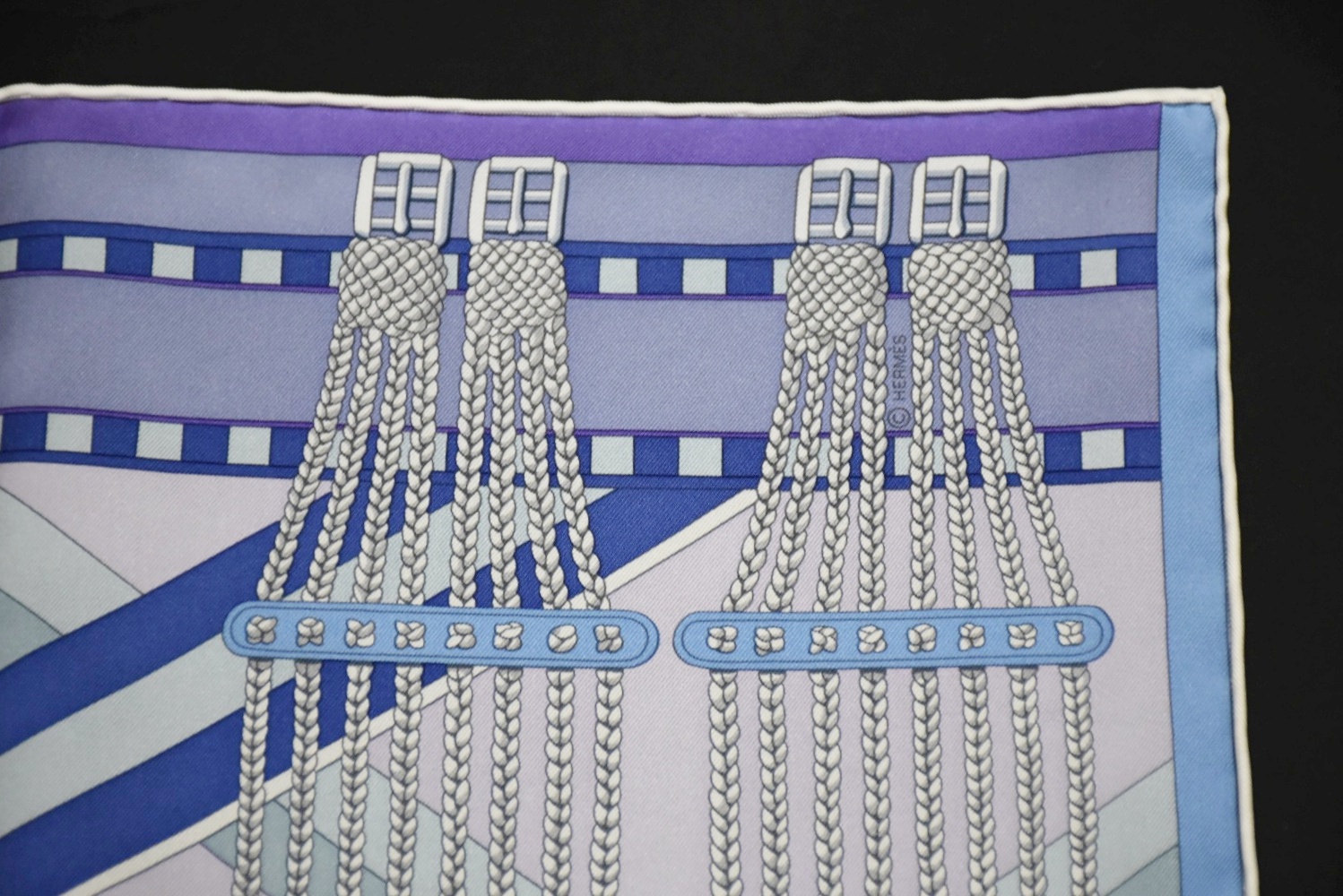 Hermes of Paris "Sangles en Zigzag" Silk Scarf in Lilac and Framboise