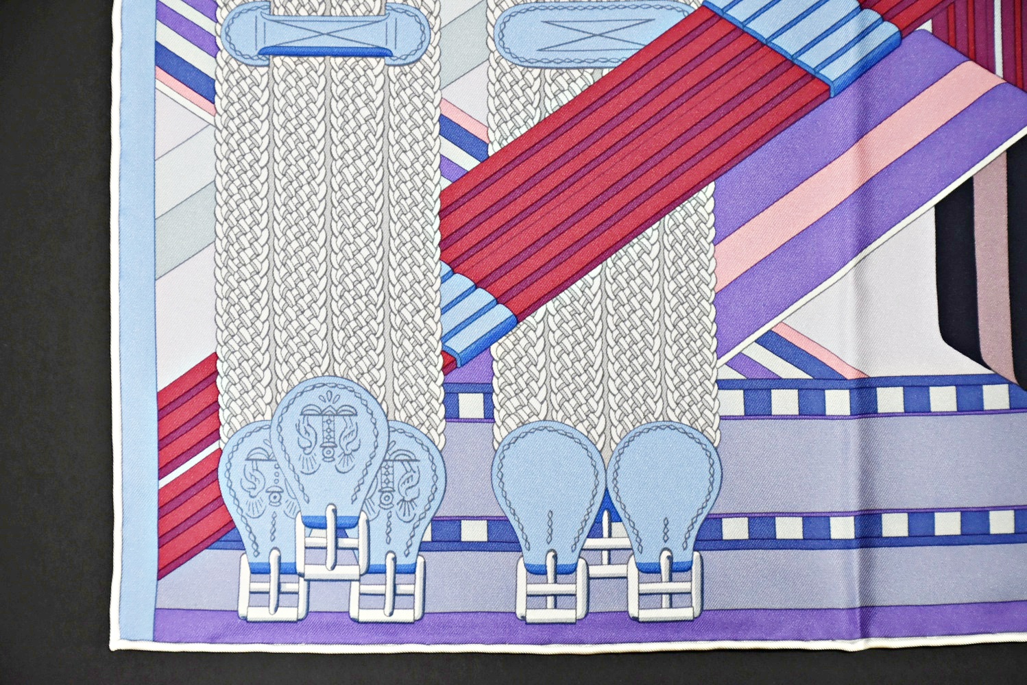 Hermes of Paris "Sangles en Zigzag" Silk Scarf in Lilac and Framboise