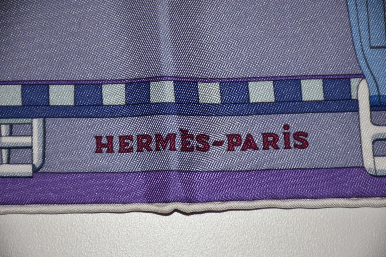 Hermes of Paris "Sangles en Zigzag" Silk Scarf in Lilac and Framboise