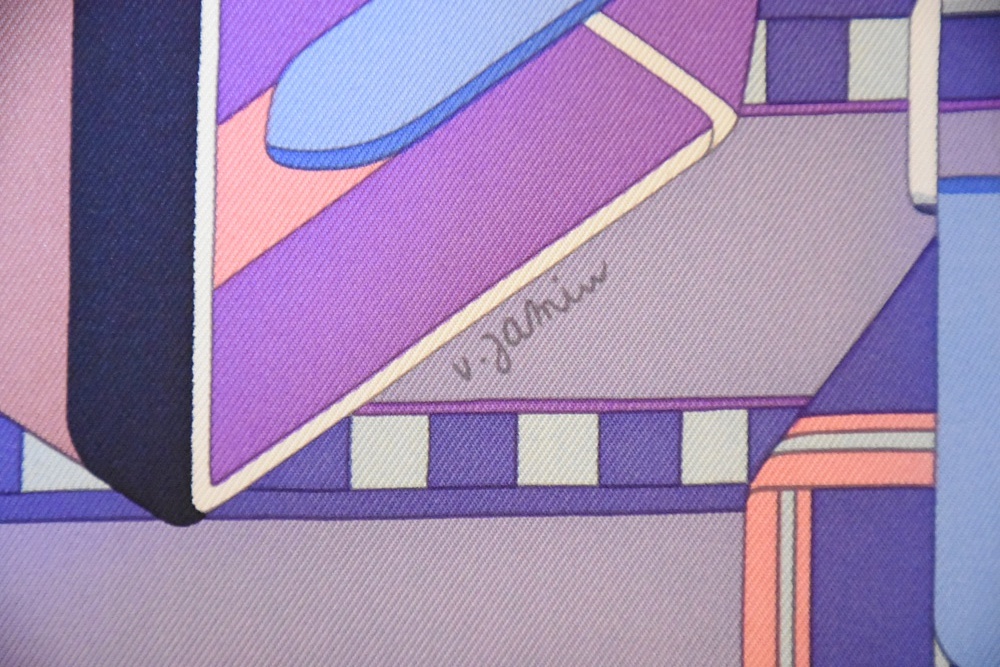 Hermes of Paris "Sangles en Zigzag" Silk Scarf in Lilac and Framboise