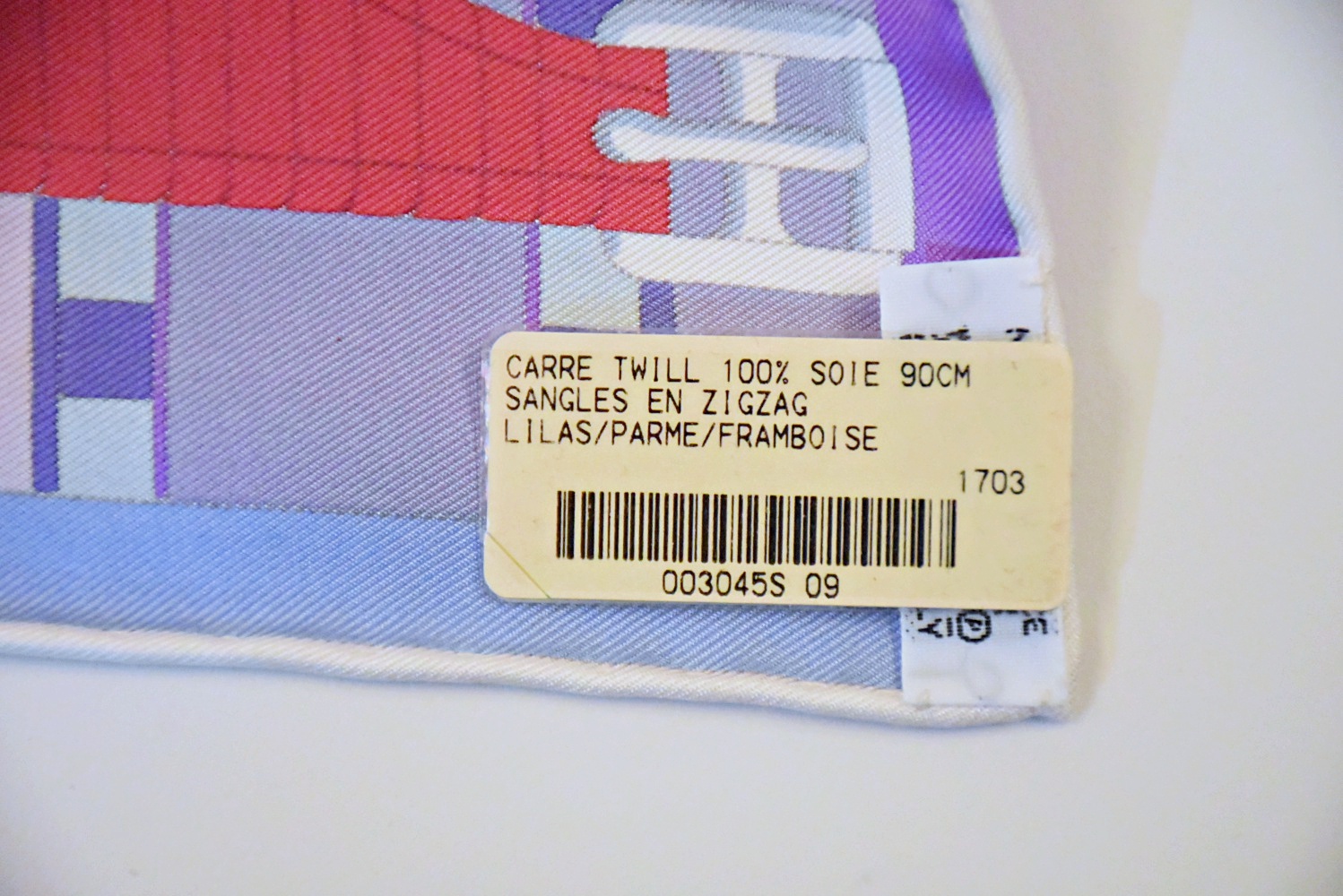 Hermes of Paris "Sangles en Zigzag" Silk Scarf in Lilac and Framboise