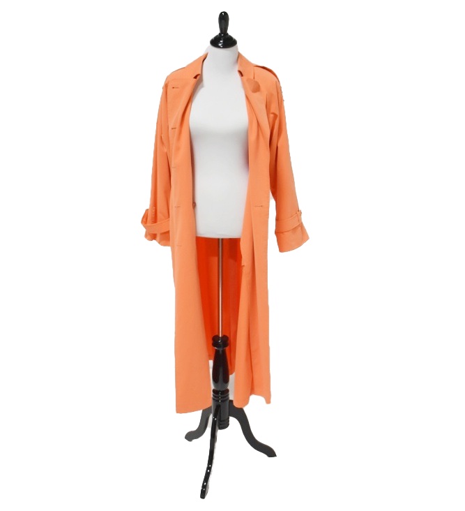 Burberrys of London Micro Fiber Double-Breasted Trench Coat in Cantaloupe Orange