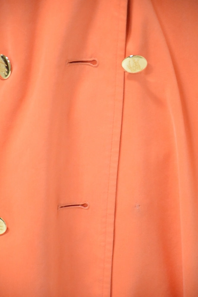 Burberrys of London Micro Fiber Double-Breasted Trench Coat in Cantaloupe Orange