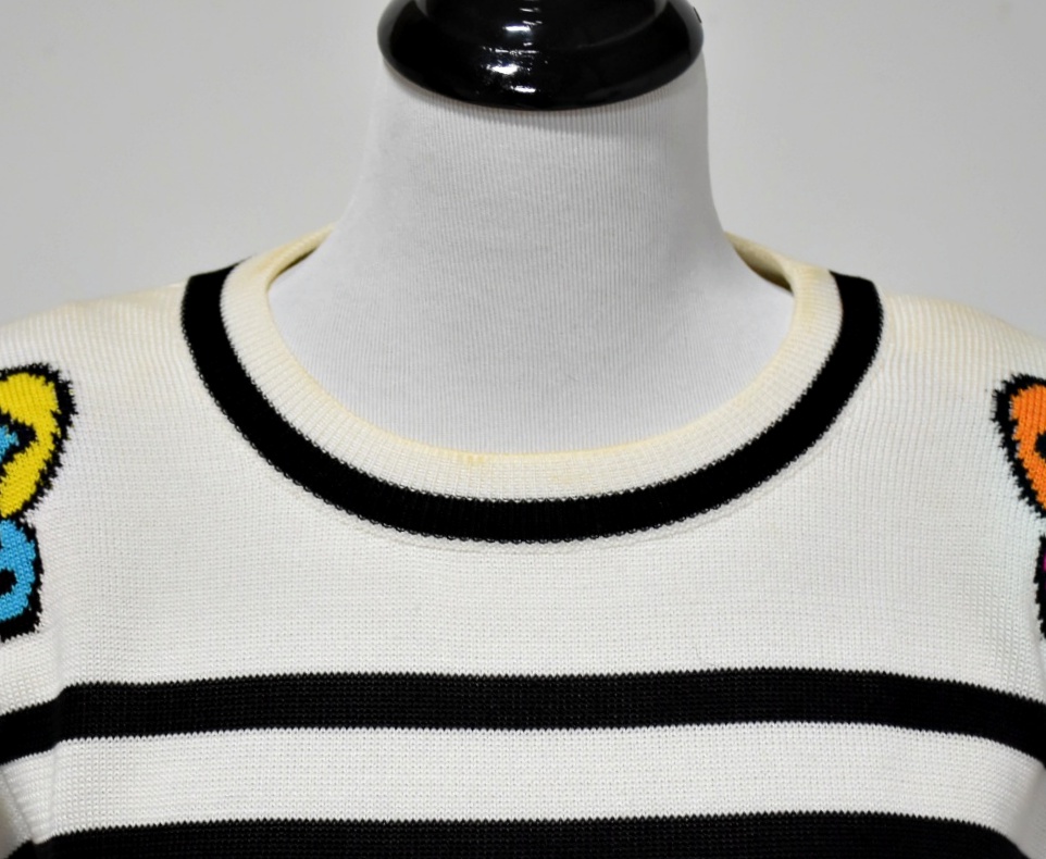 Escada Black and White Knit Sweater and Skirt with Colorful Butterflies