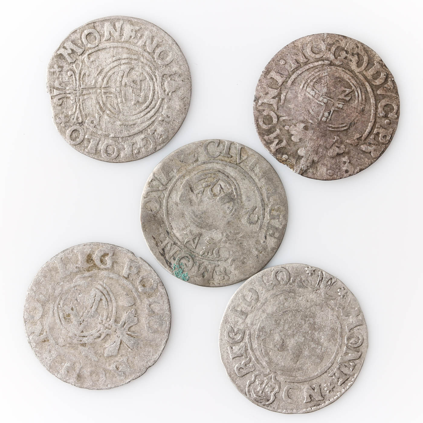 Group of Five 17th Century Polish–Lithuanian Commonwealth Silver Coins