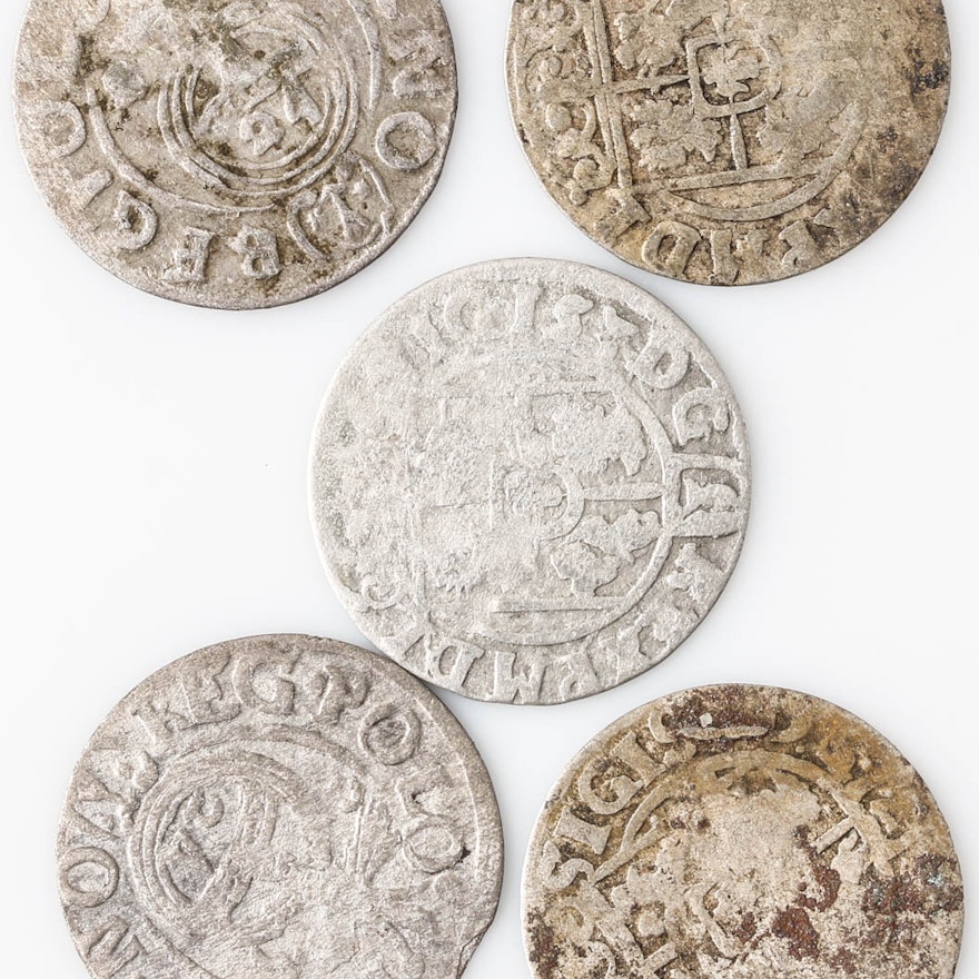 Group of Five 17th Century Polish–Lithuanian Commonwealth Silver Coins