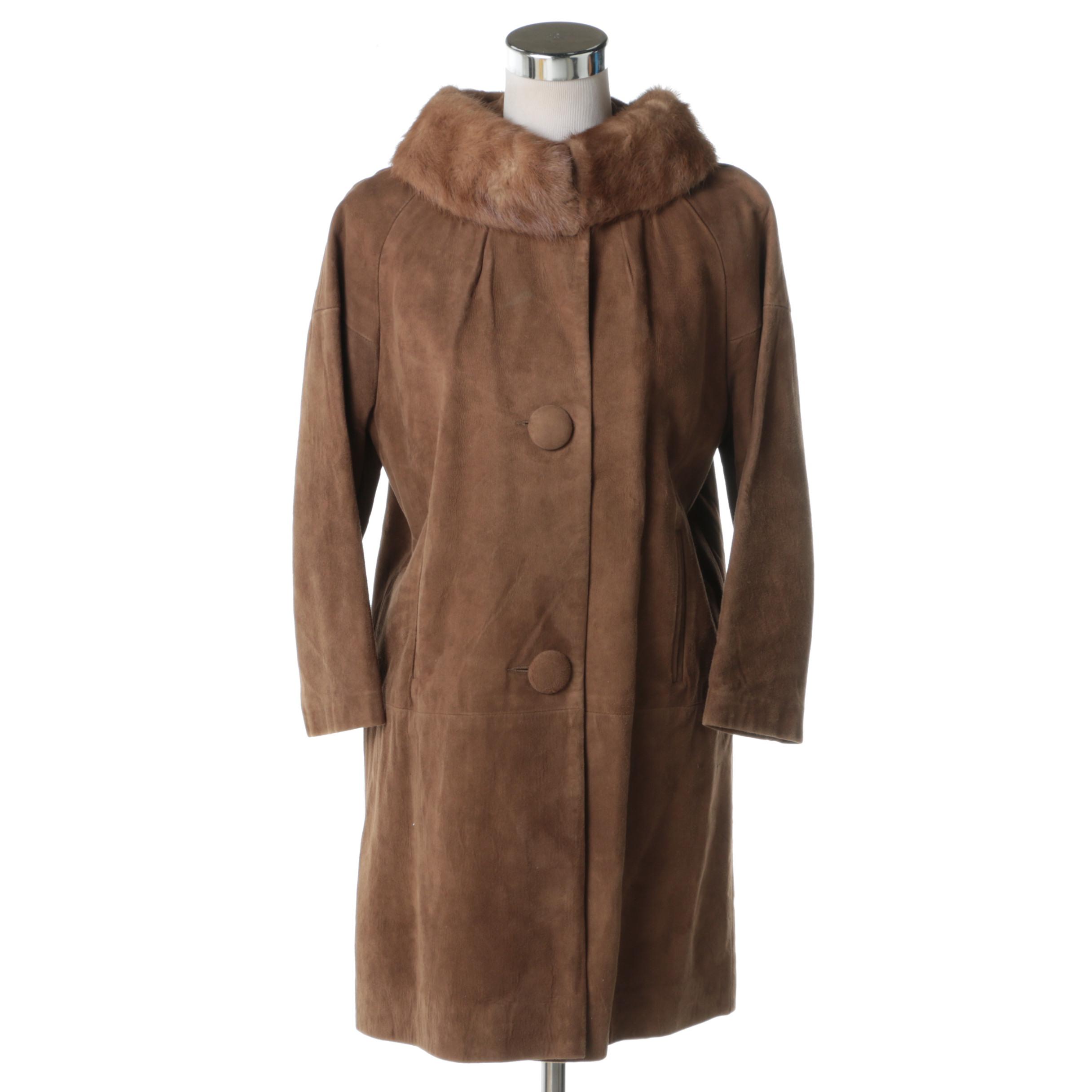 Women's Circa 1960s Vintage Suede Coat with Mink Collar