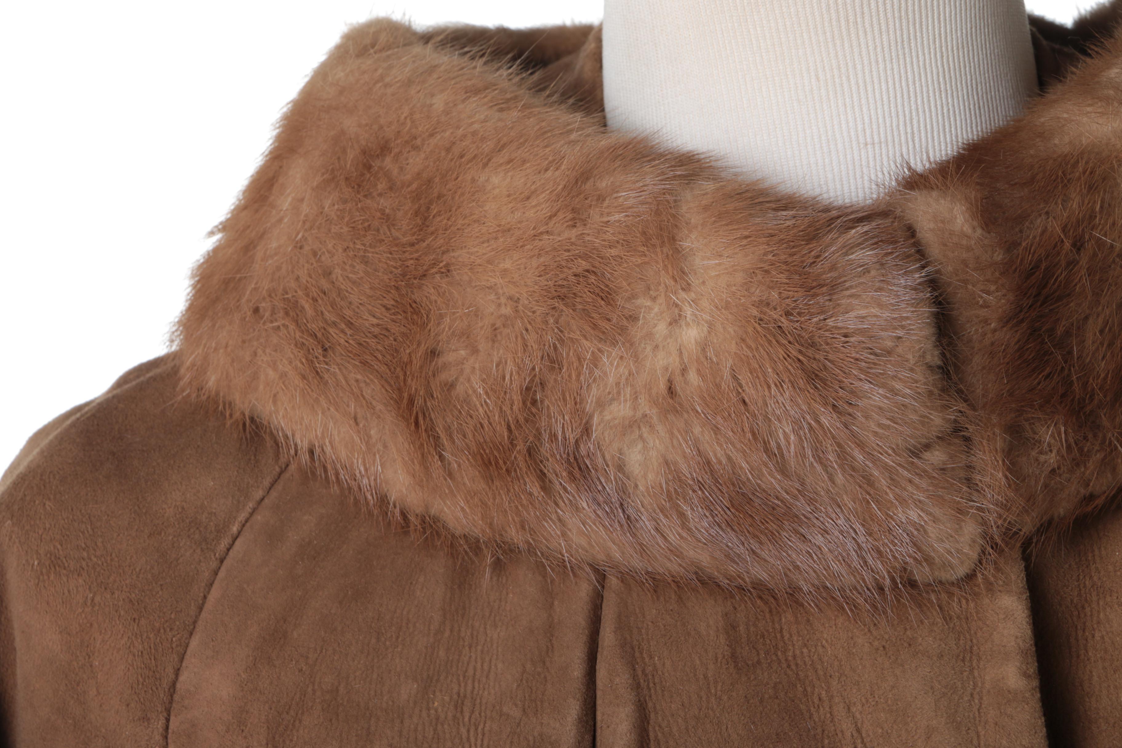 Women's Circa 1960s Vintage Suede Coat with Mink Collar