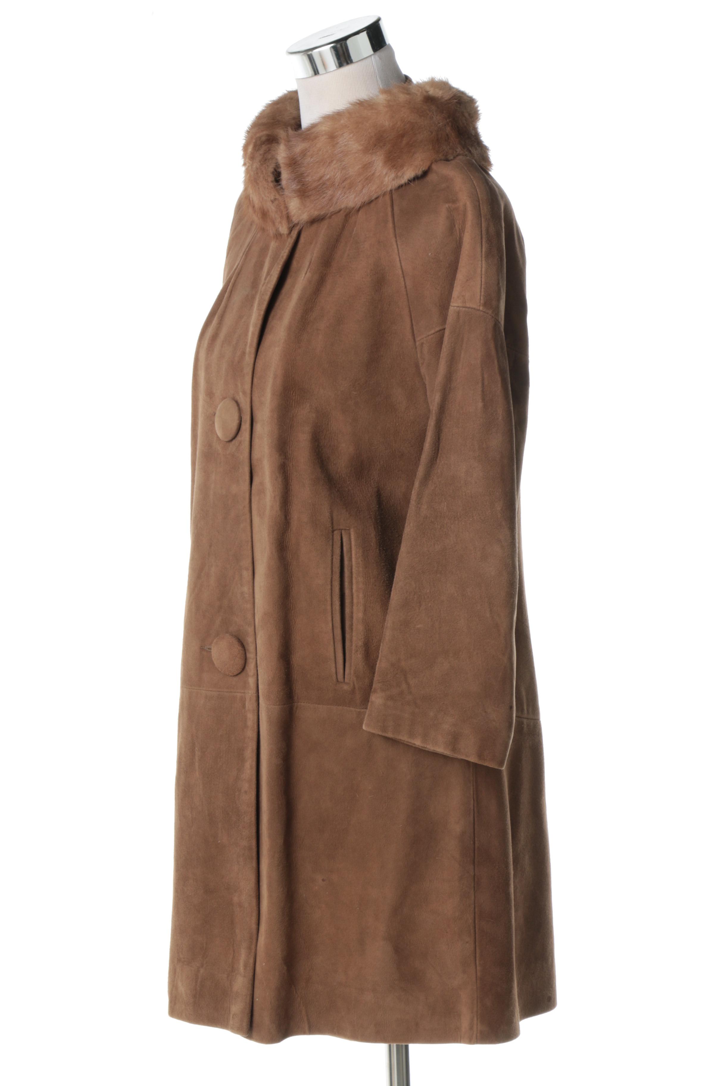 Women's Circa 1960s Vintage Suede Coat with Mink Collar