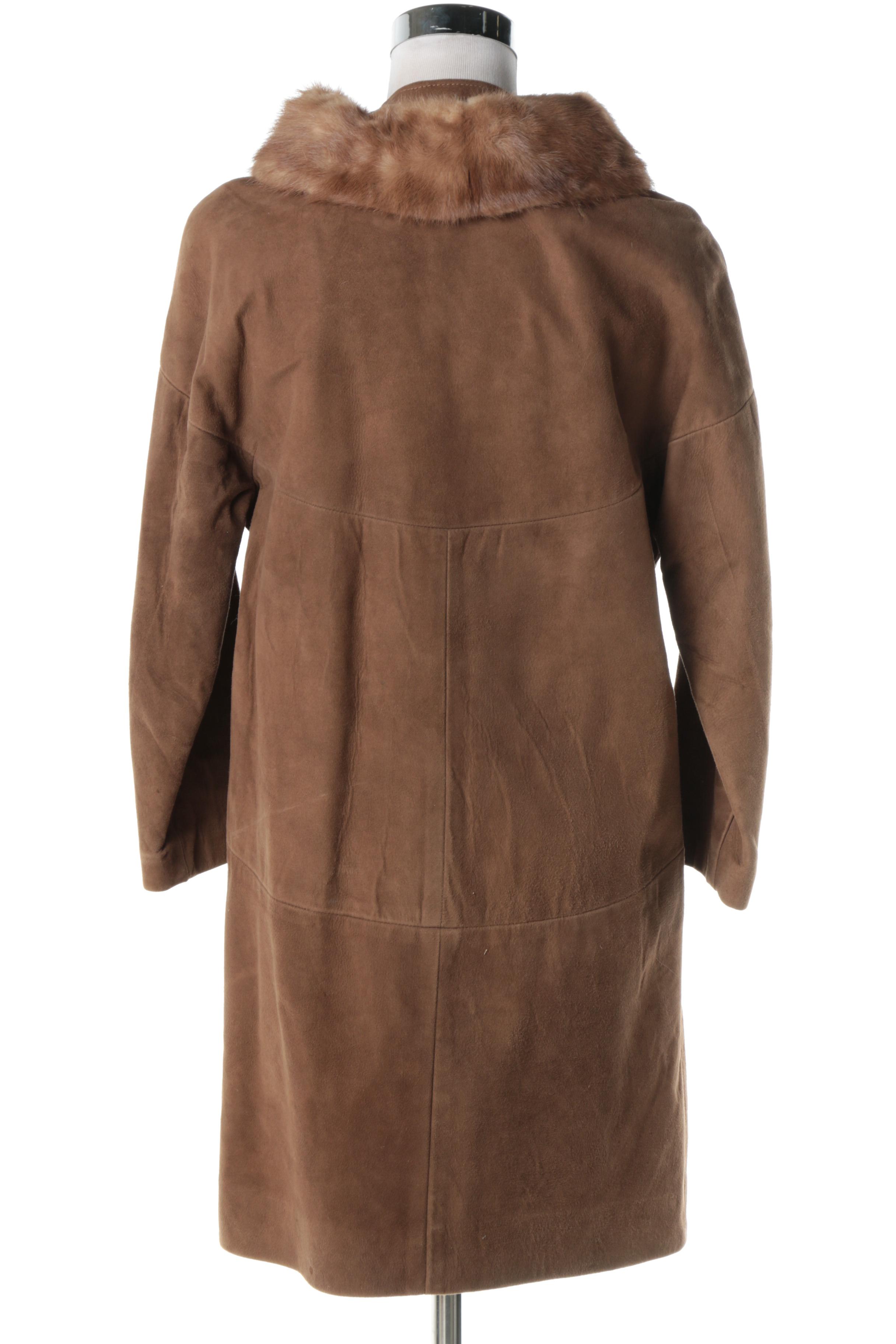 Women's Circa 1960s Vintage Suede Coat with Mink Collar