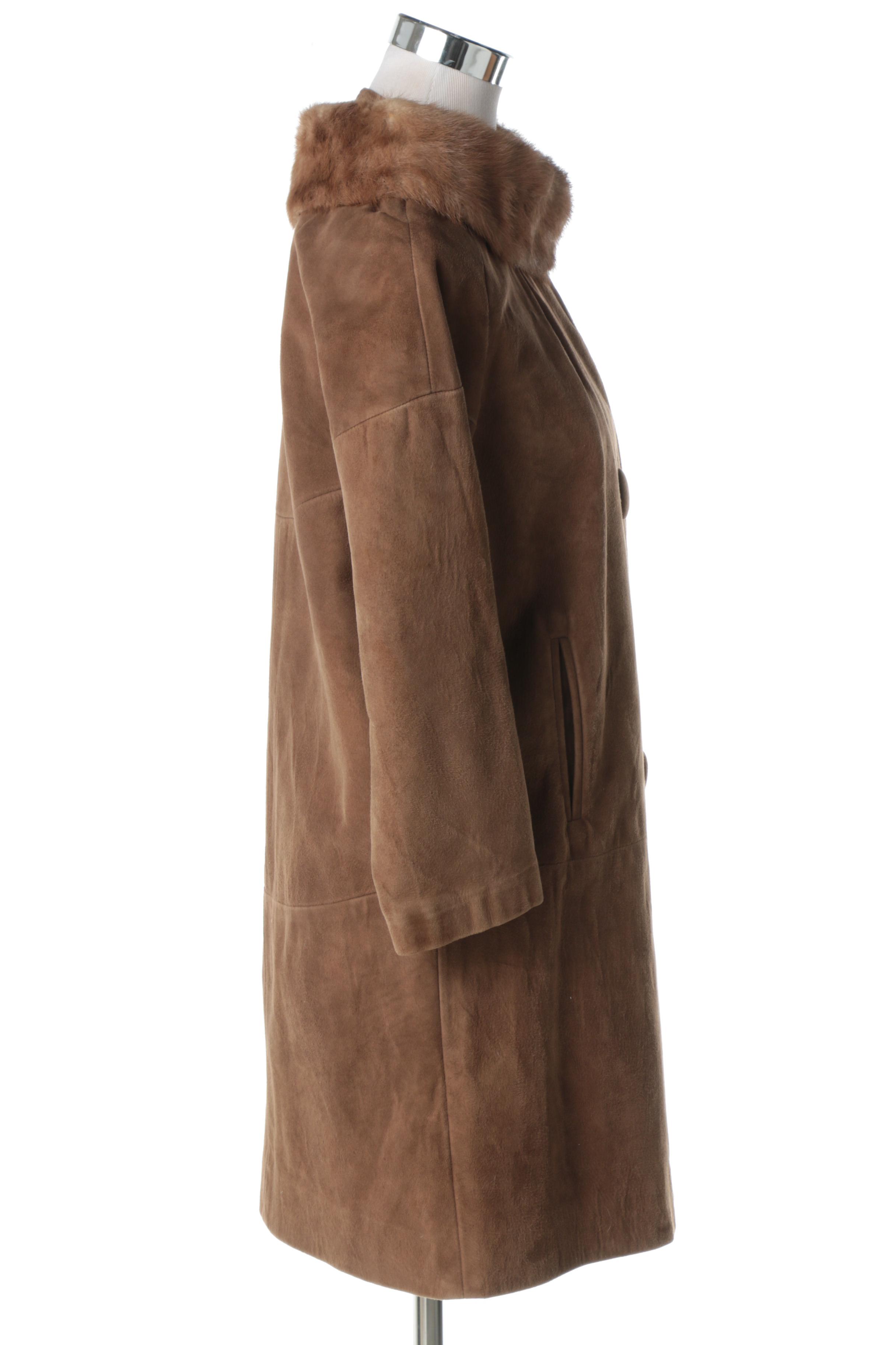 Women's Circa 1960s Vintage Suede Coat with Mink Collar