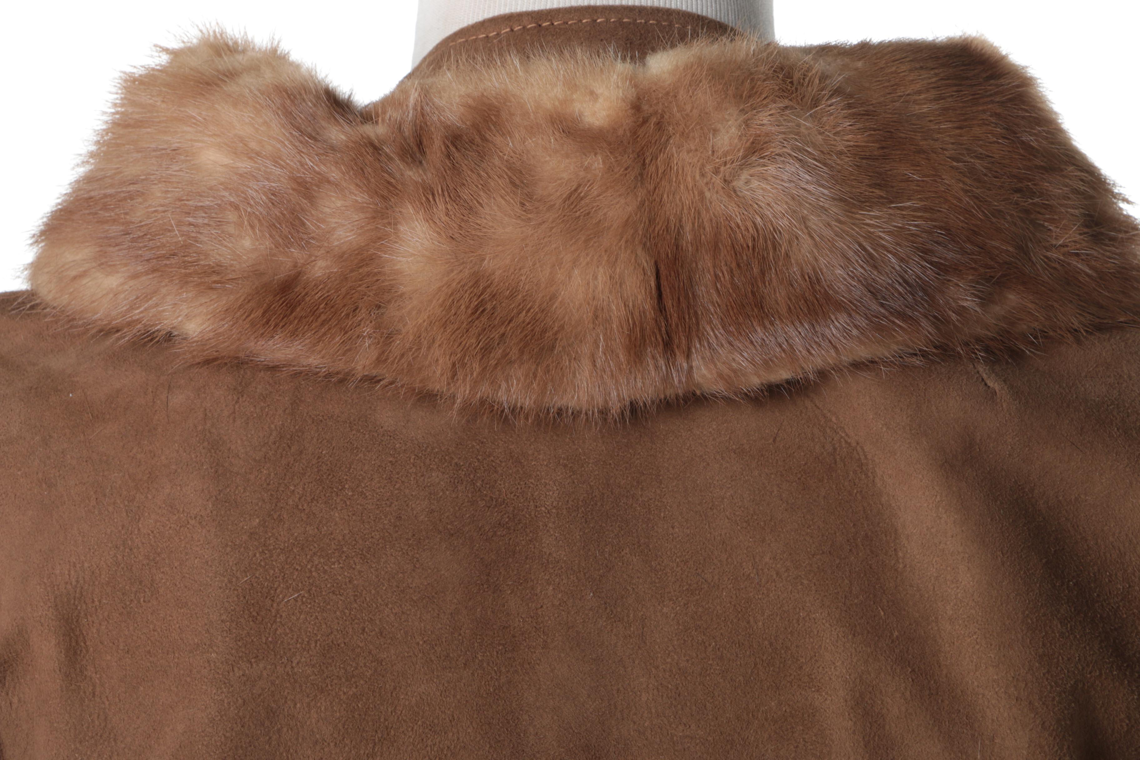 Women's Circa 1960s Vintage Suede Coat with Mink Collar