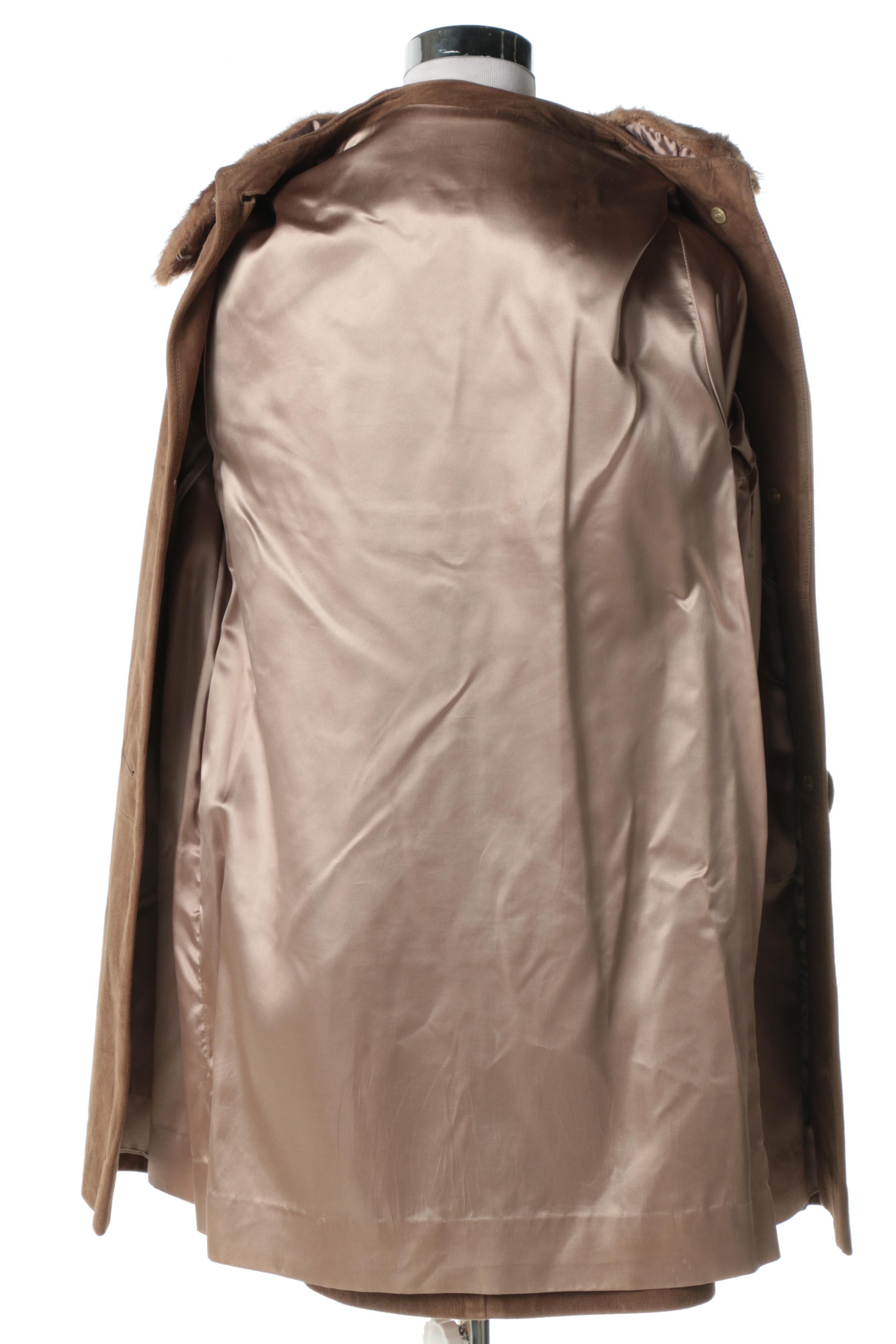 Women's Circa 1960s Vintage Suede Coat with Mink Collar