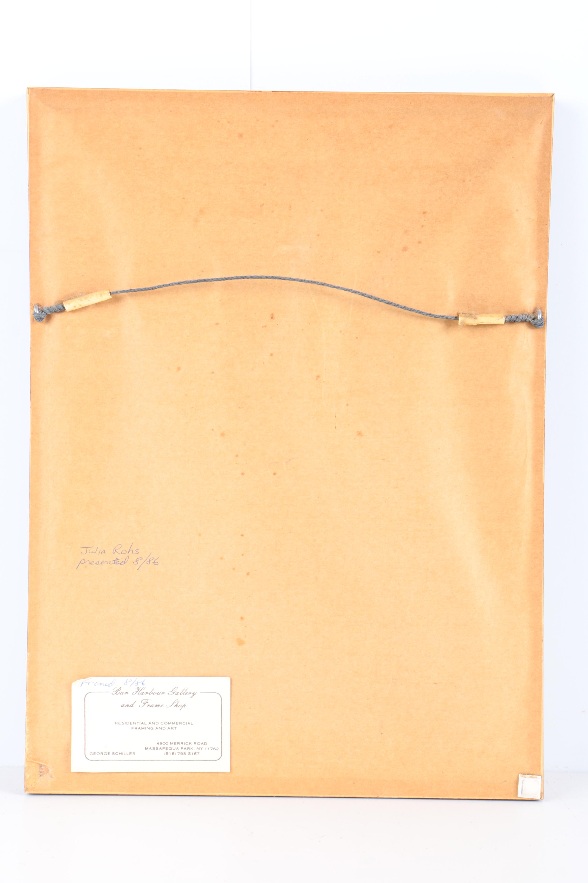 Watercolor Embellished Print on Silk of Figures Watering Window Plants