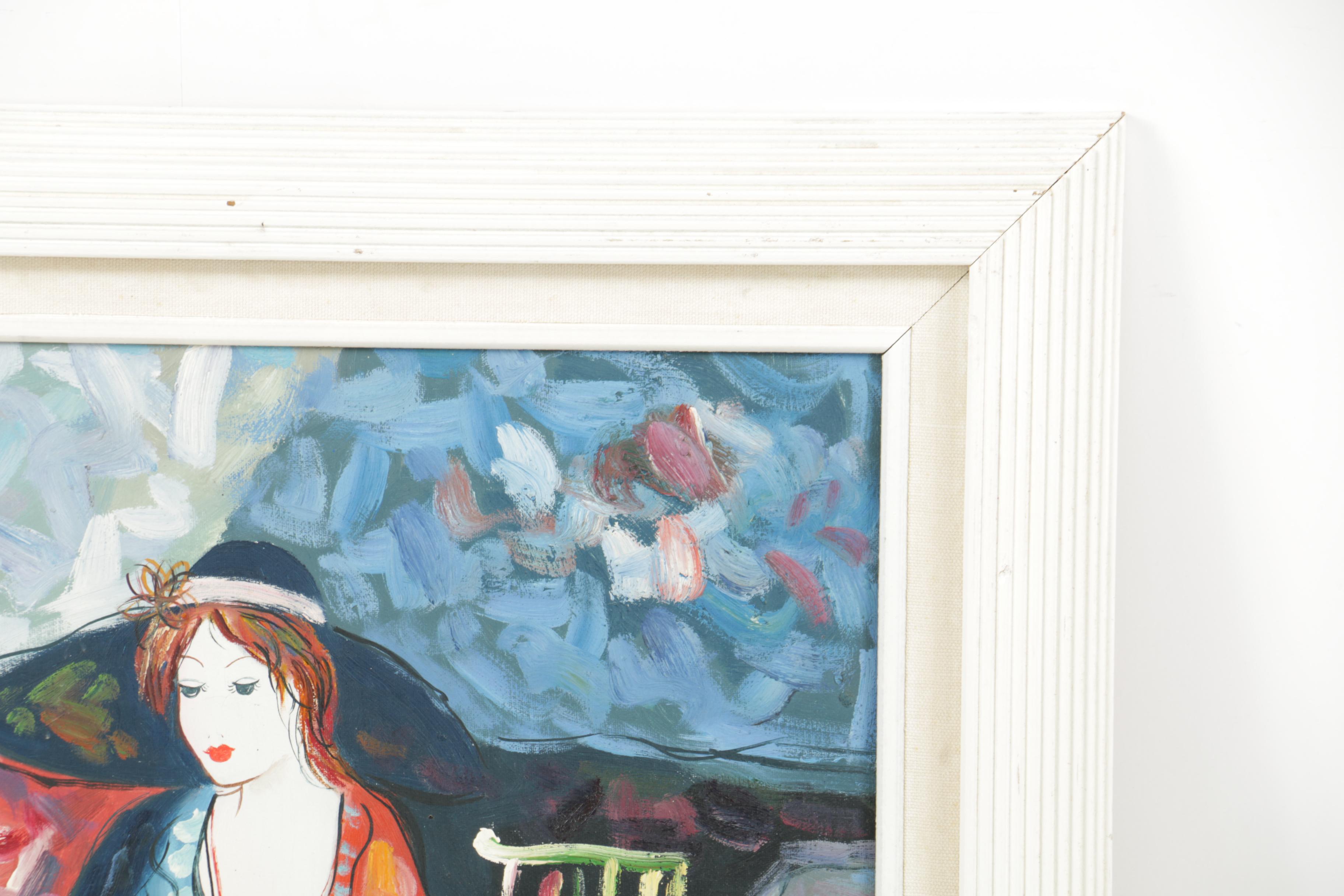 T. Fournier Oil Painting of Seated Woman