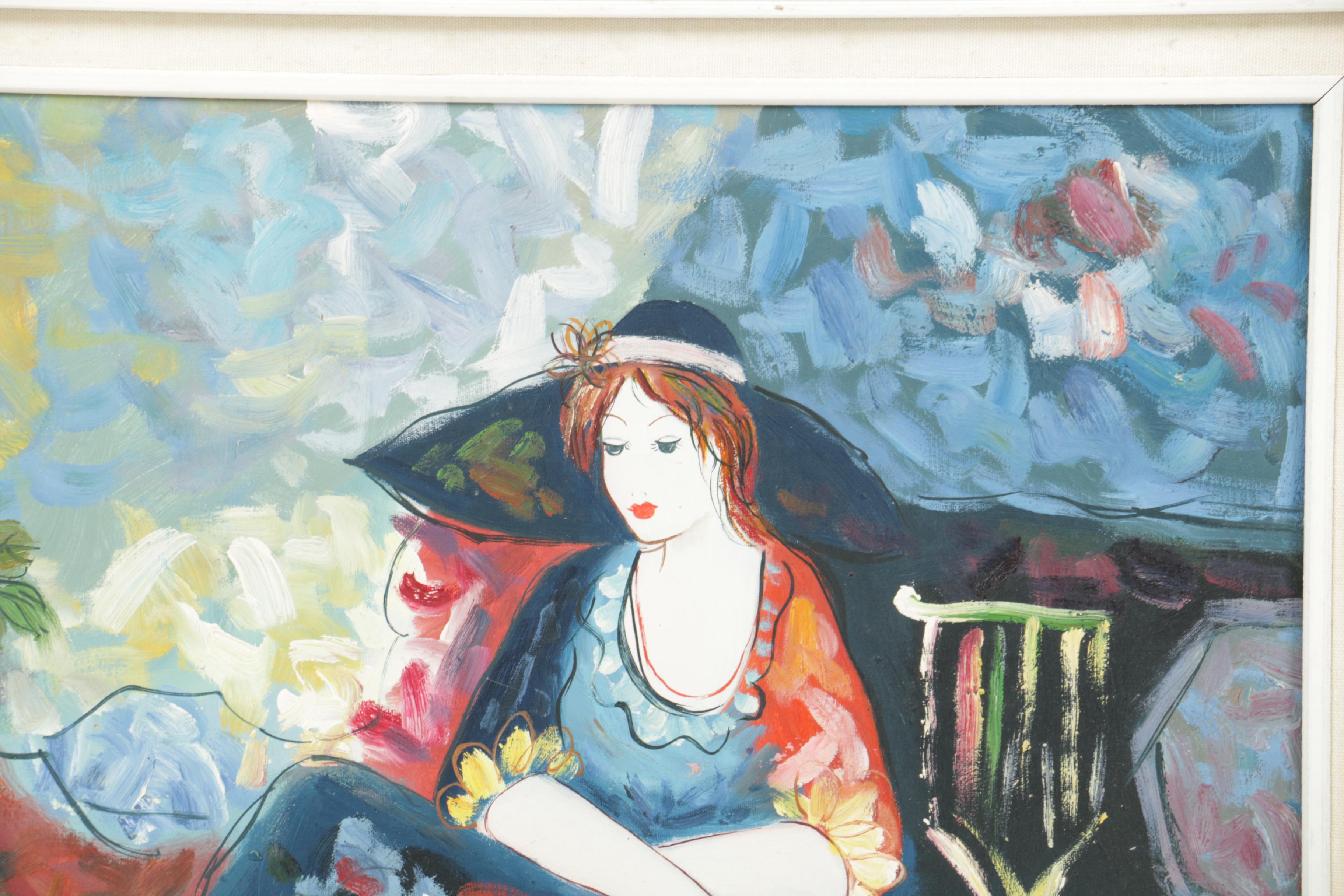 T. Fournier Oil Painting of Seated Woman