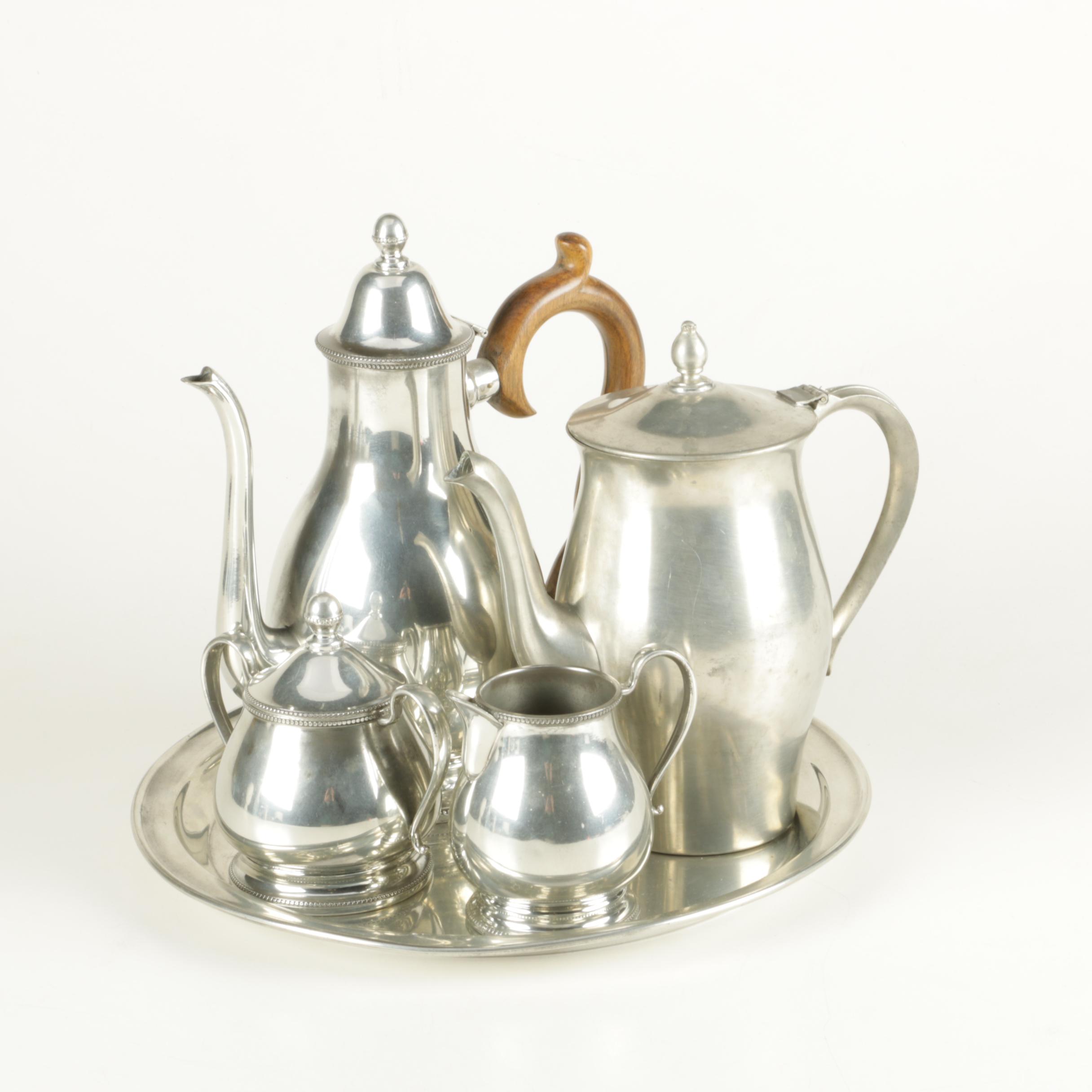 Queen Art and International Pewter Tea and Coffee Service Pieces