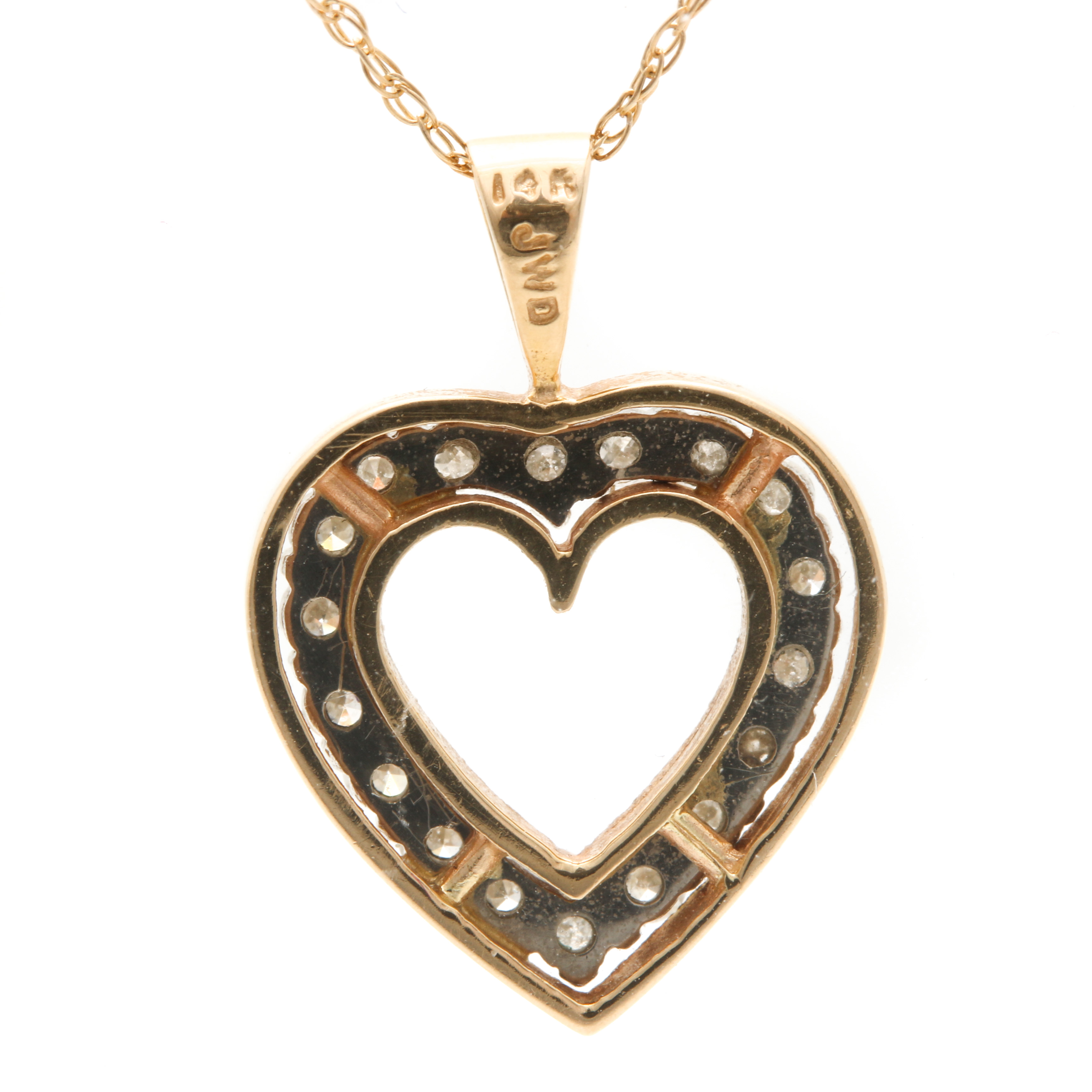 14K Yellow Gold Diamond Heart Pendant With 10K Yellow Gold Necklace
