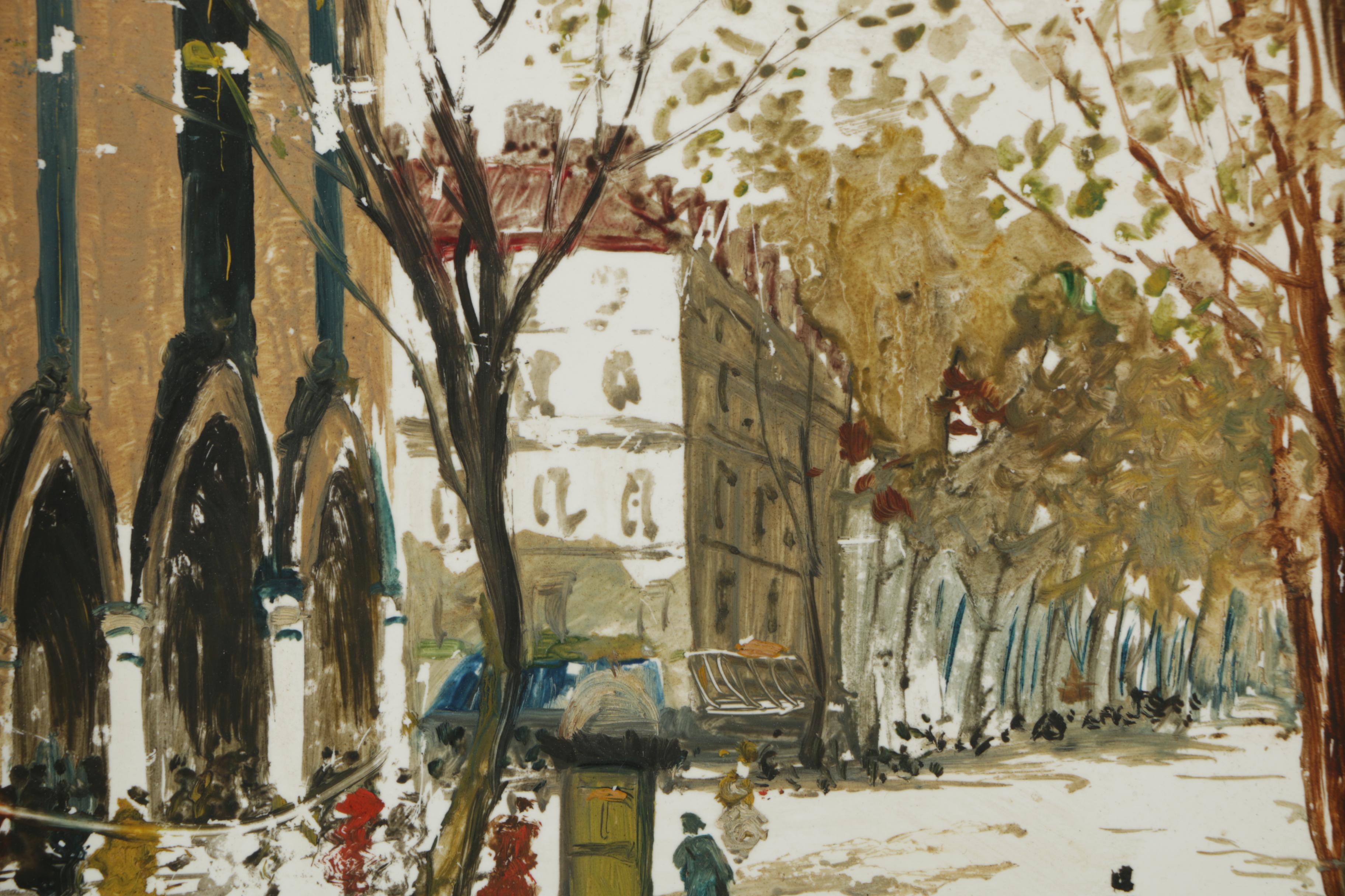 Mario Maresca Oil Painting on Tile "A Street in Paris"