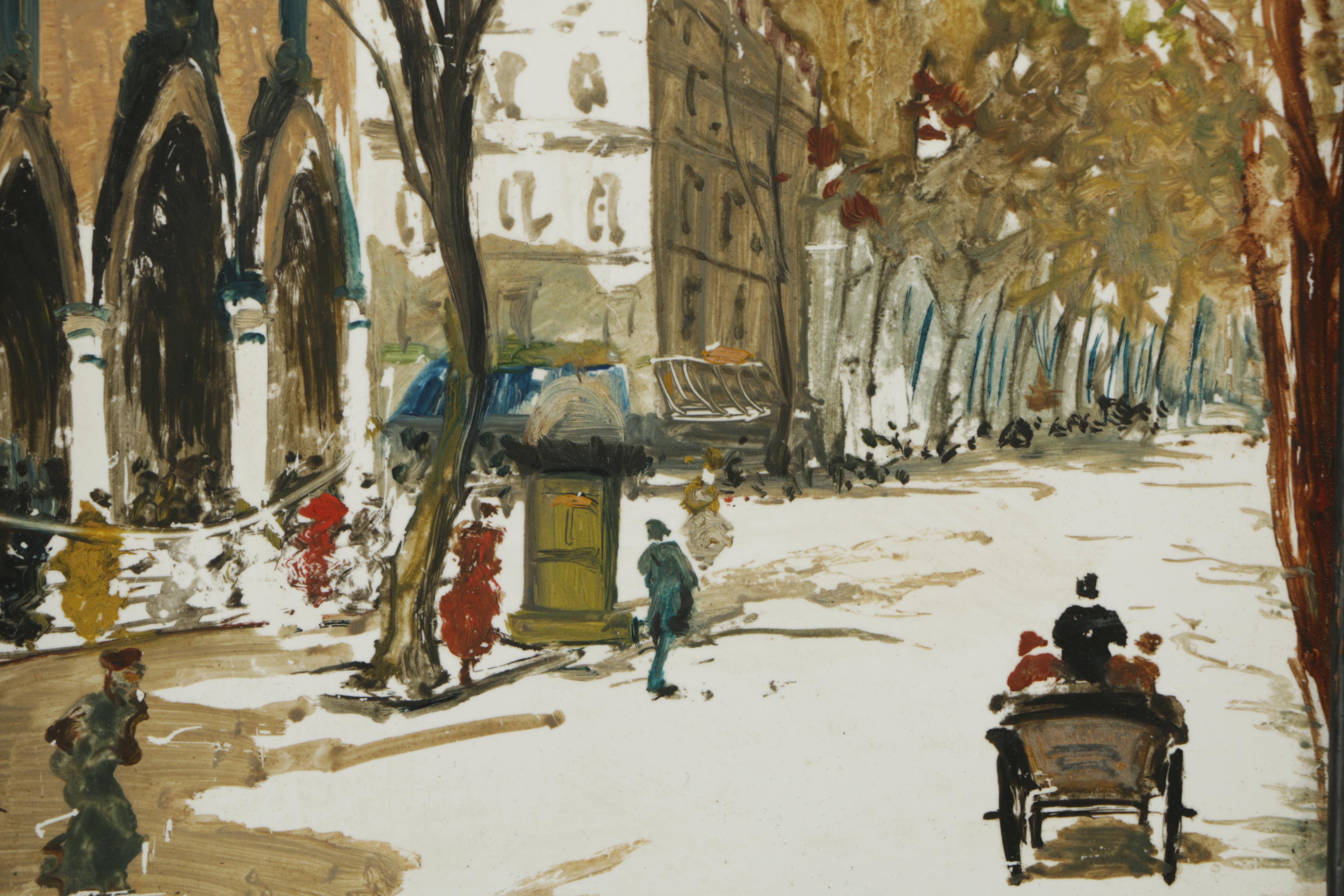 Mario Maresca Oil Painting on Tile "A Street in Paris"