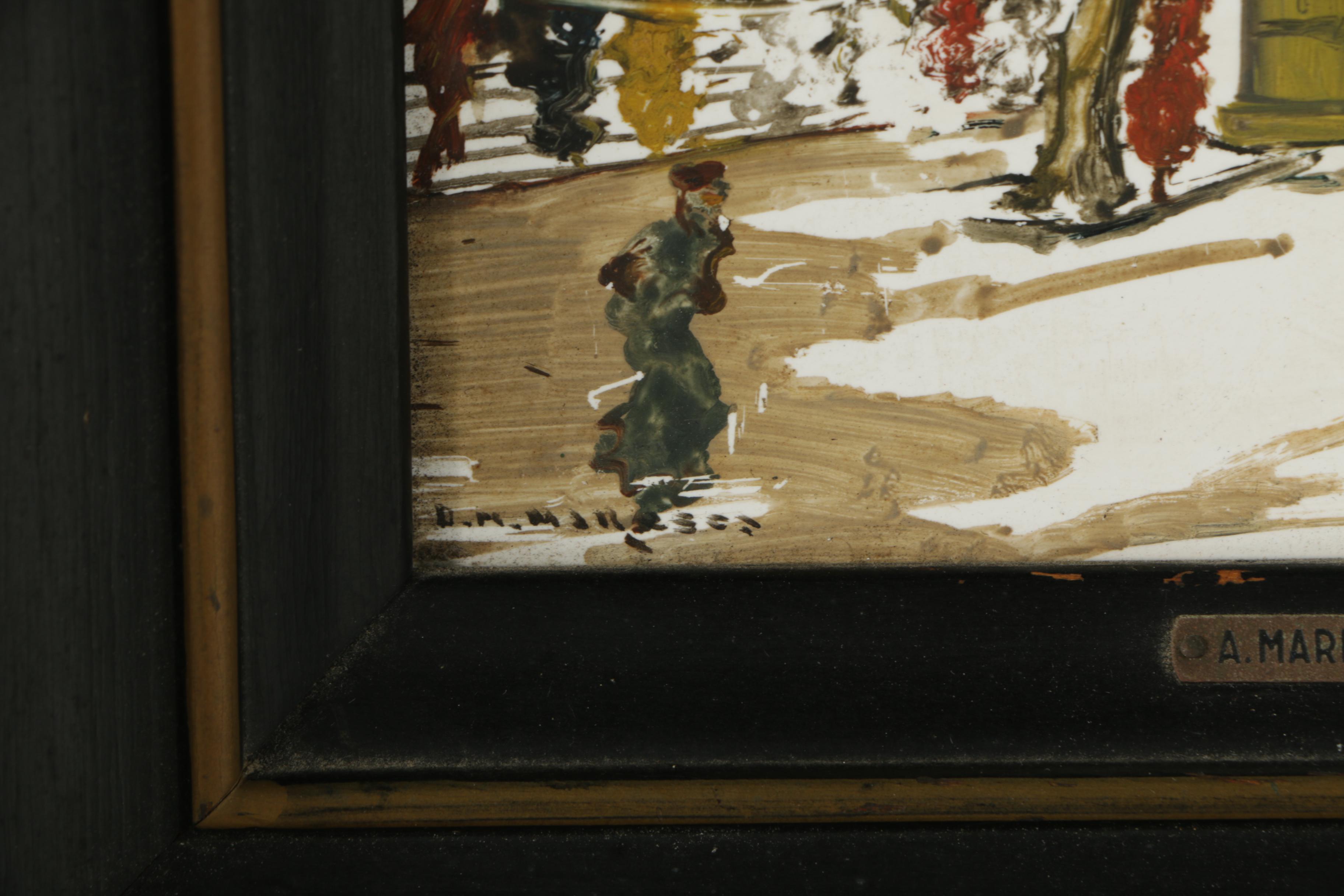 Mario Maresca Oil Painting on Tile "A Street in Paris"