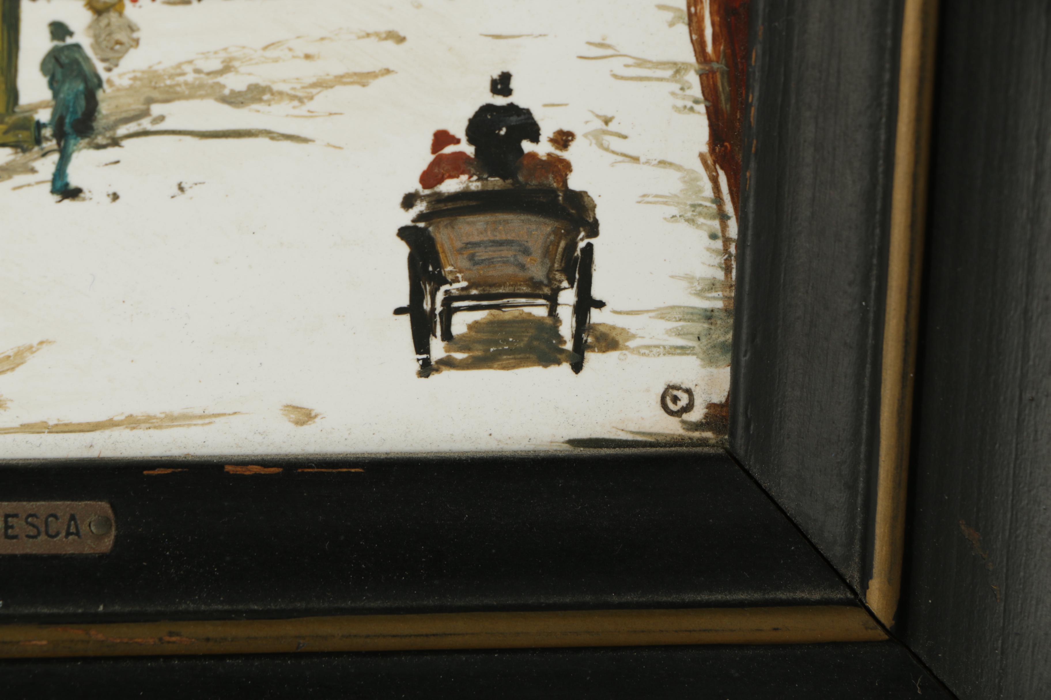 Mario Maresca Oil Painting on Tile "A Street in Paris"