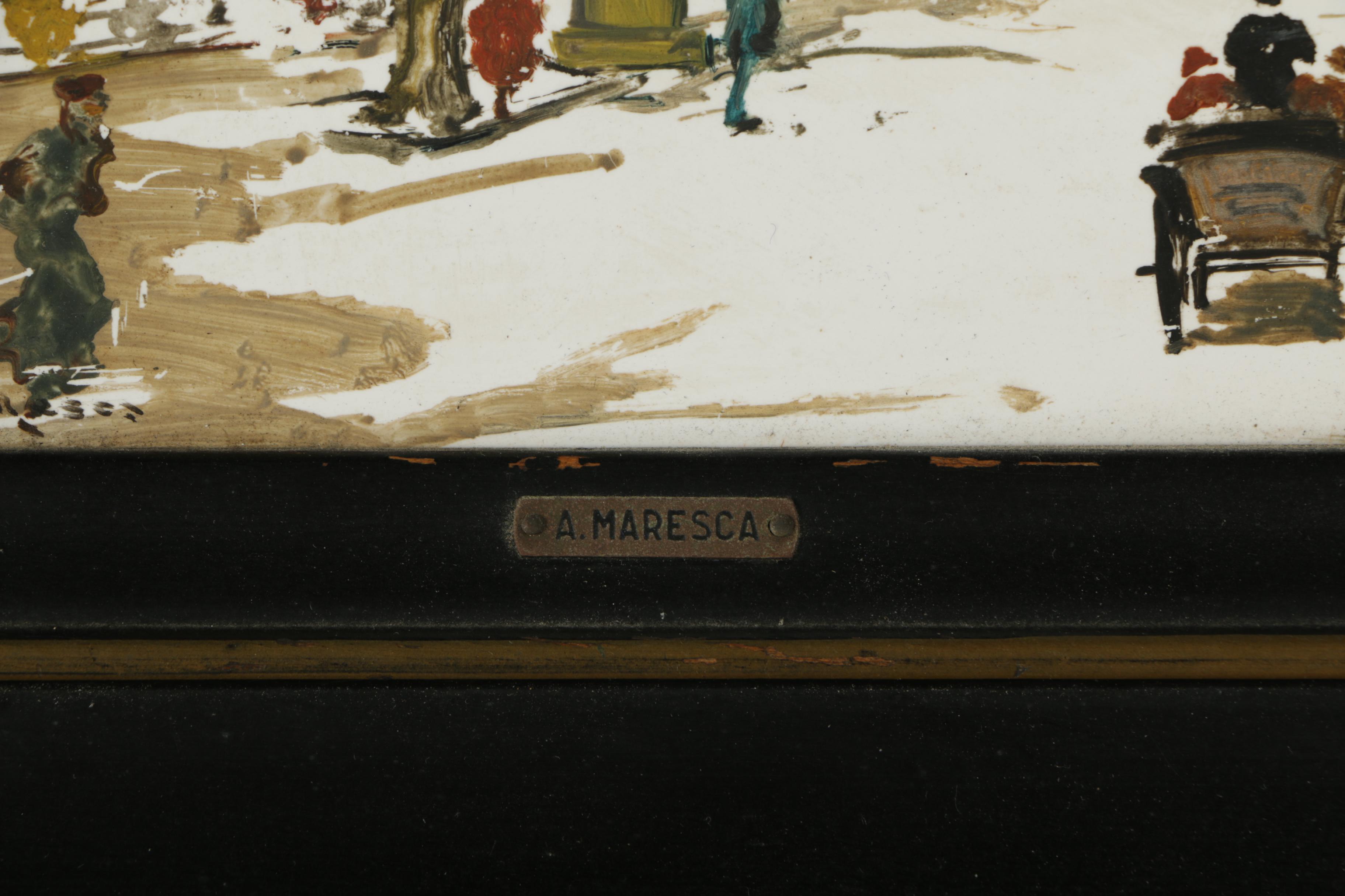 Mario Maresca Oil Painting on Tile "A Street in Paris"