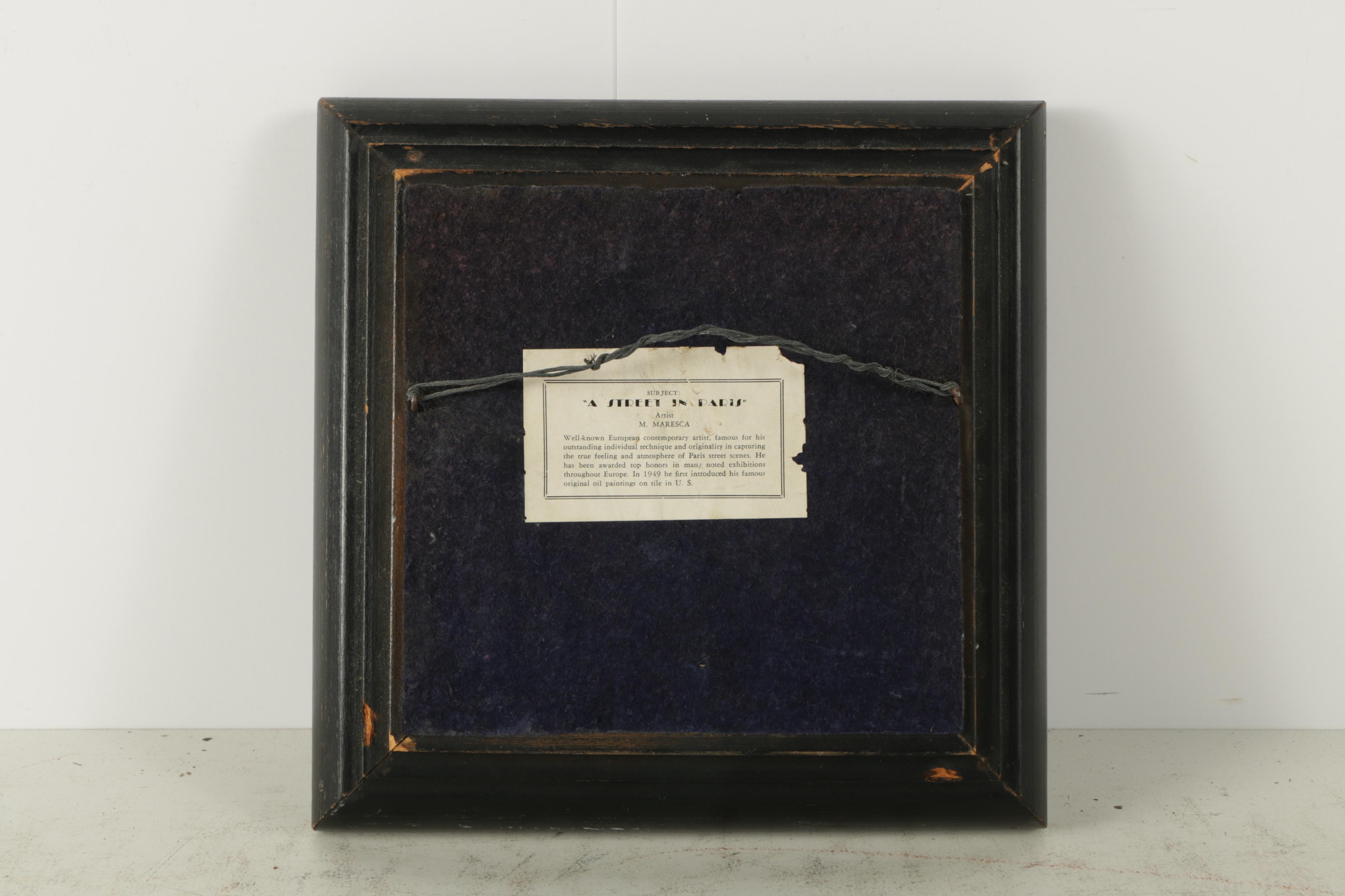 Mario Maresca Oil Painting on Tile "A Street in Paris"