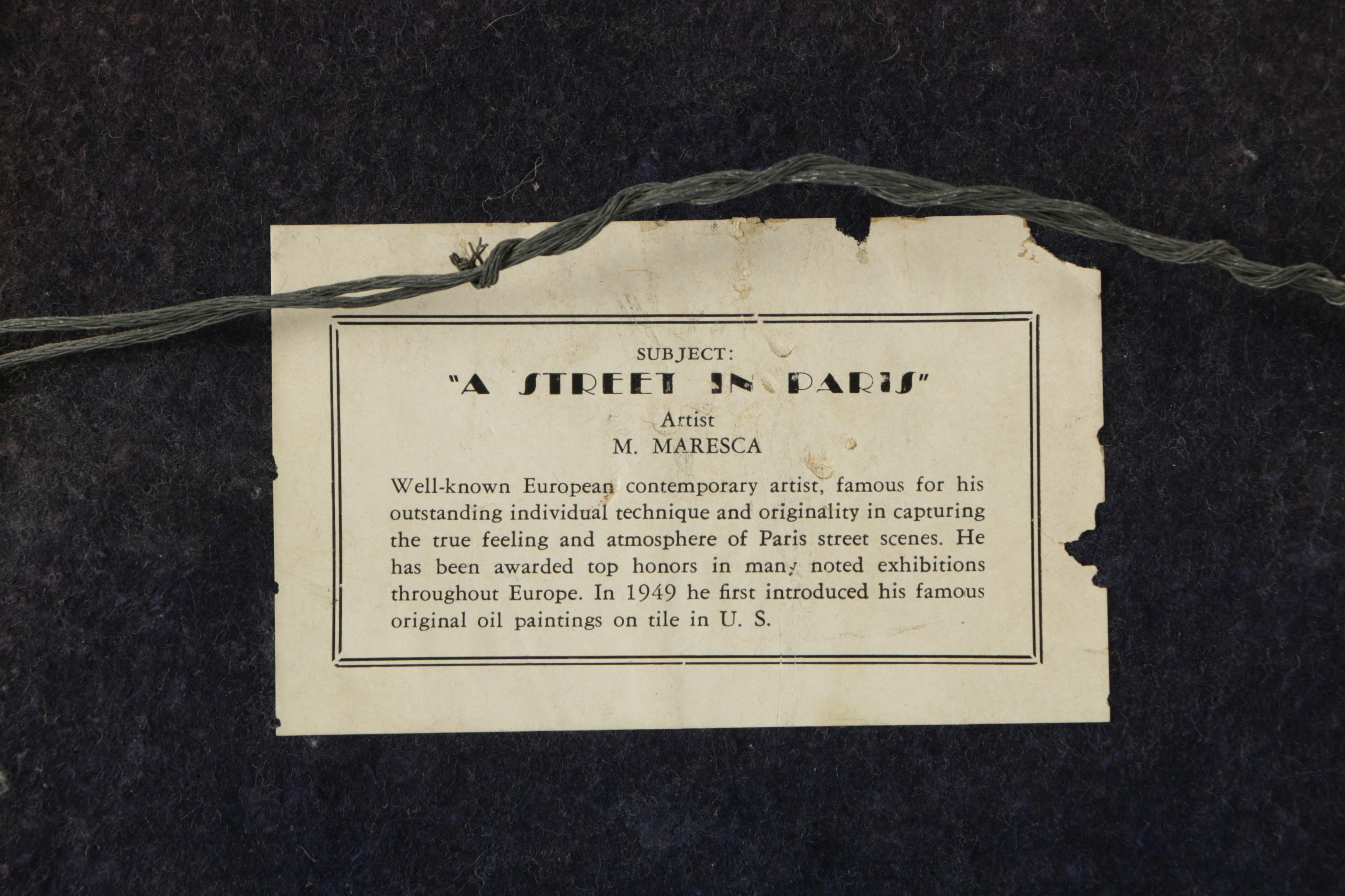 Mario Maresca Oil Painting on Tile "A Street in Paris"